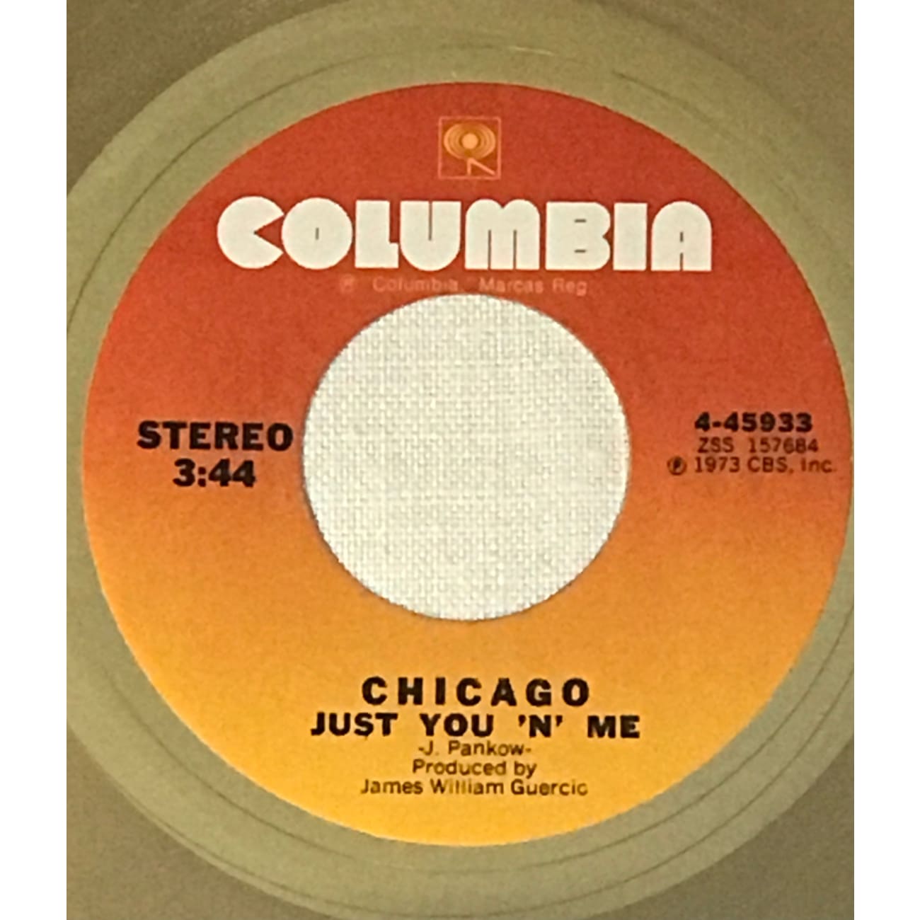 Chicago Just You 'N' Me White Matte RIAA Gold 45 Award - Rare Collectible for Founding Member | Perfect for Music Memorabilia Displays & Collector's Showcases