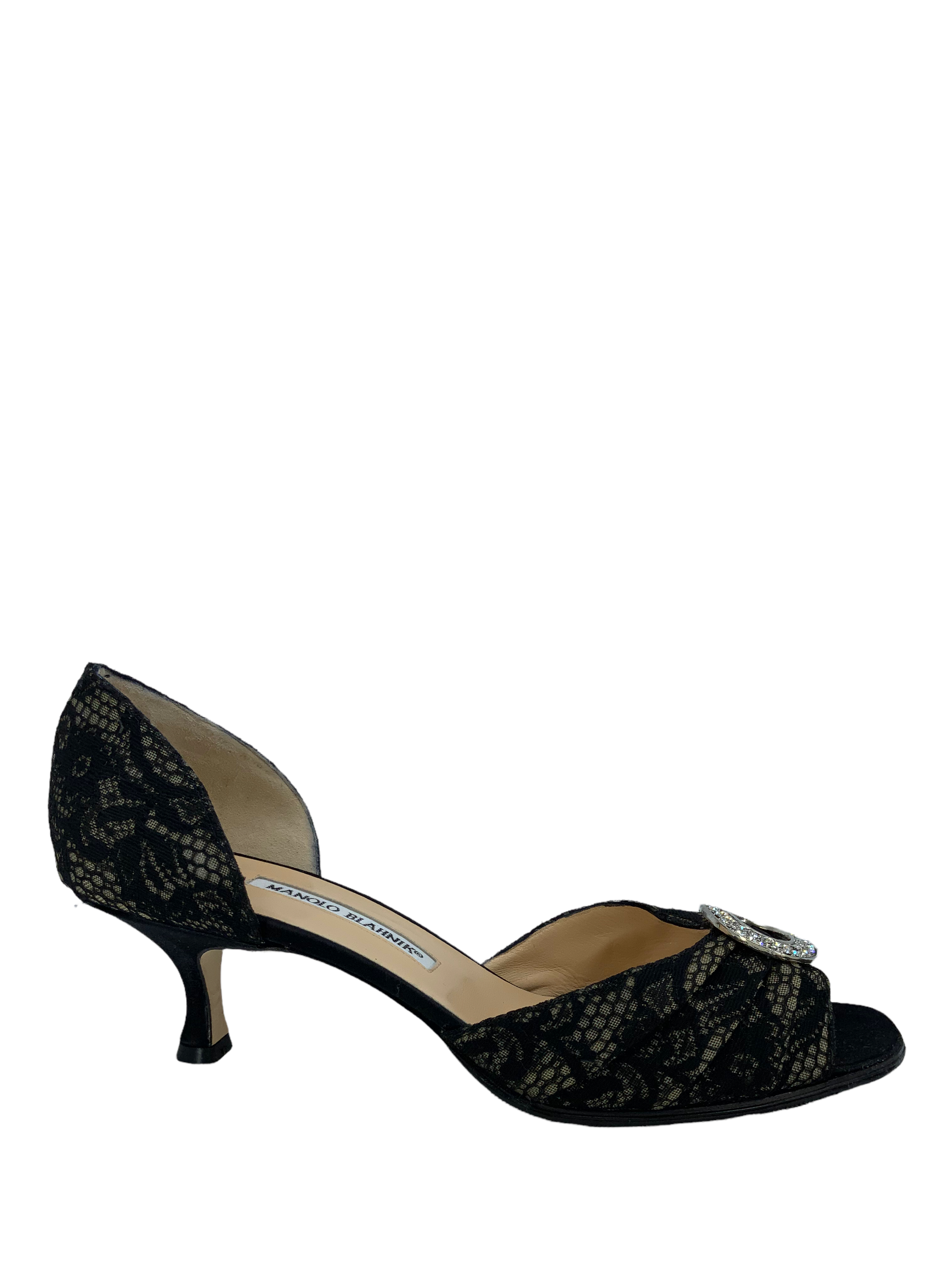 Manolo Blahnik Sedaraby Embellished Lace d'Orsay Pumps - Women's Size 10.5 (US) | Luxury Designer Heels for Weddings, Parties & Special Occasions