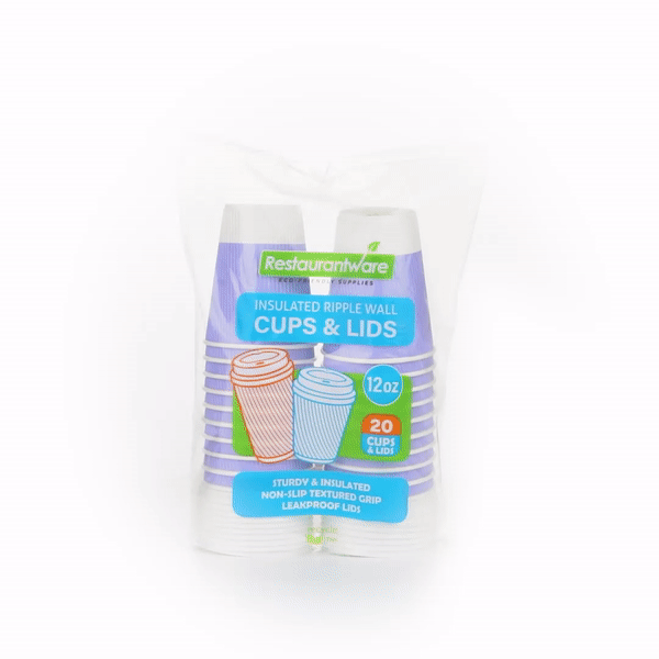 12 oz Light Purple Paper Ripple Wall Coffee Cups with White Lids - 3.5