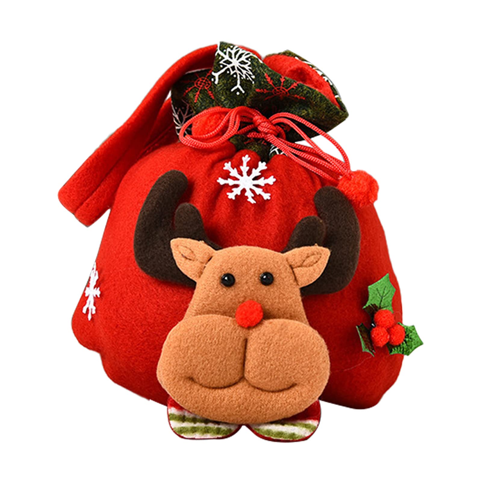 Festive Christmas Candy Pouch - Red Flannel Holiday Treat Bag with Elk Design for Xmas Gifts, Stocking Stuffers & Party Favors