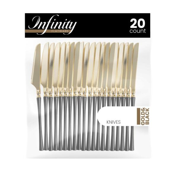 Premium Infinity Collection Gold & Black Flatware Set - 20-Piece Elegant Cutlery for Fine Dining, Parties & Gifts