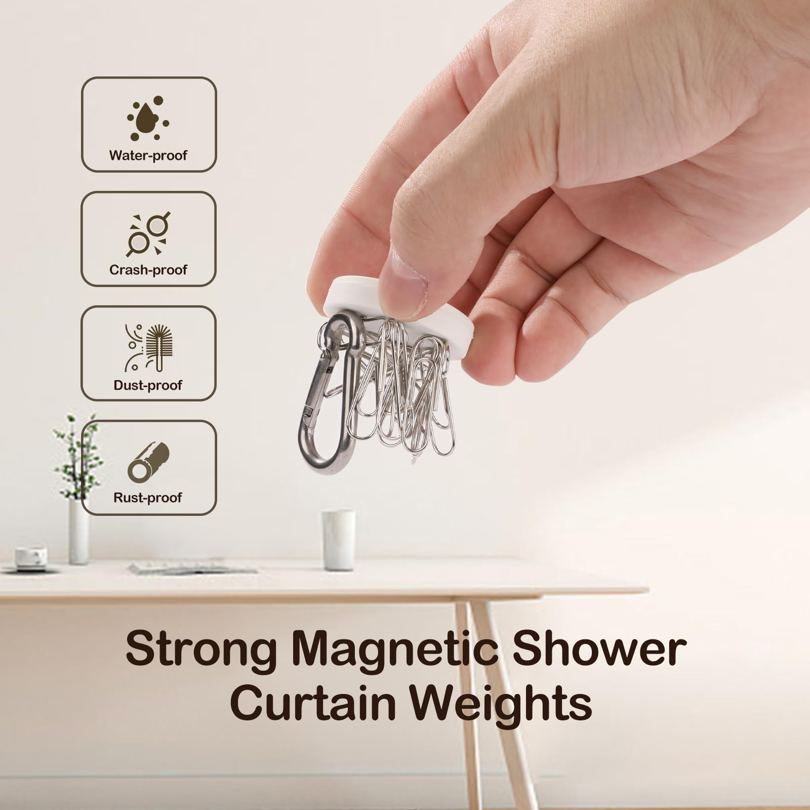 8 Packs Magnetic Shower Curtain Weights - Heavy Duty Rubber Covered Magnets to Prevent Shower Curtain & Liner from Blowing - Also Works for Drapery, Flags, Tablecloths (4 Pairs) - Perfect for Bathroom, Outdoor & Home Decor Use