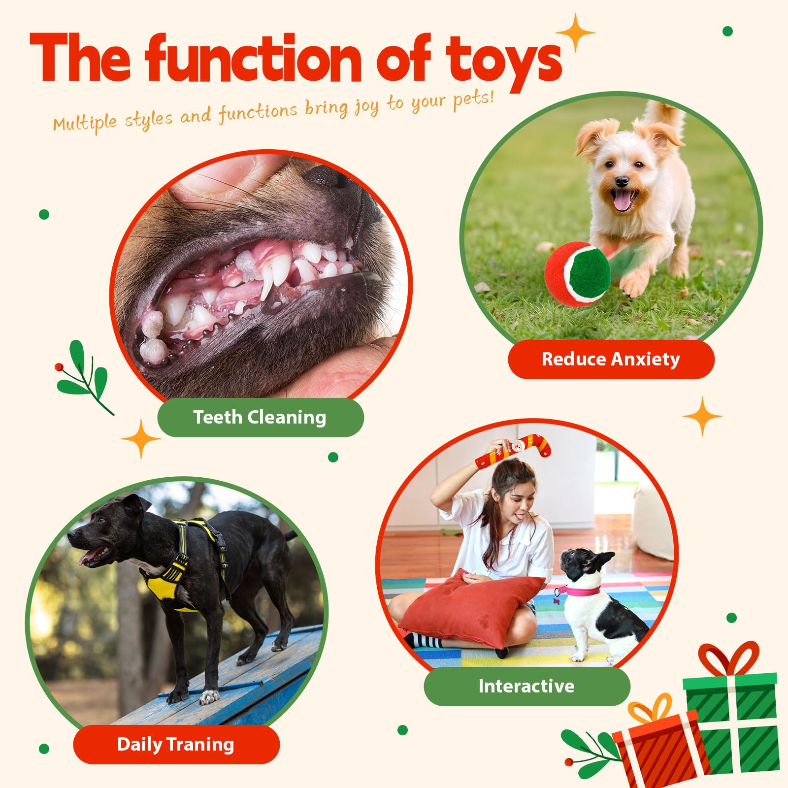 6Pcs Christmas Squeaky Dog Toys Set - Cute Holiday Chew Toys for Small & Medium Dogs with Squeaker (Tree & Reindeer) - Perfect for Puppy Playtime, Christmas Gifts & Interactive Training