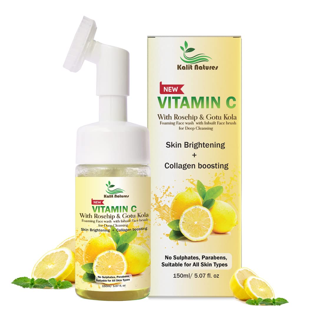 Kalit Natures Vitamin C Foaming Face Wash with Rosehip & Gotu Kola - Skin Brightening & Collagen Boosting Cleanser (150ml) for Glowing Complexion | Perfect for Daily Skincare Routine & Anti-Aging Regimen