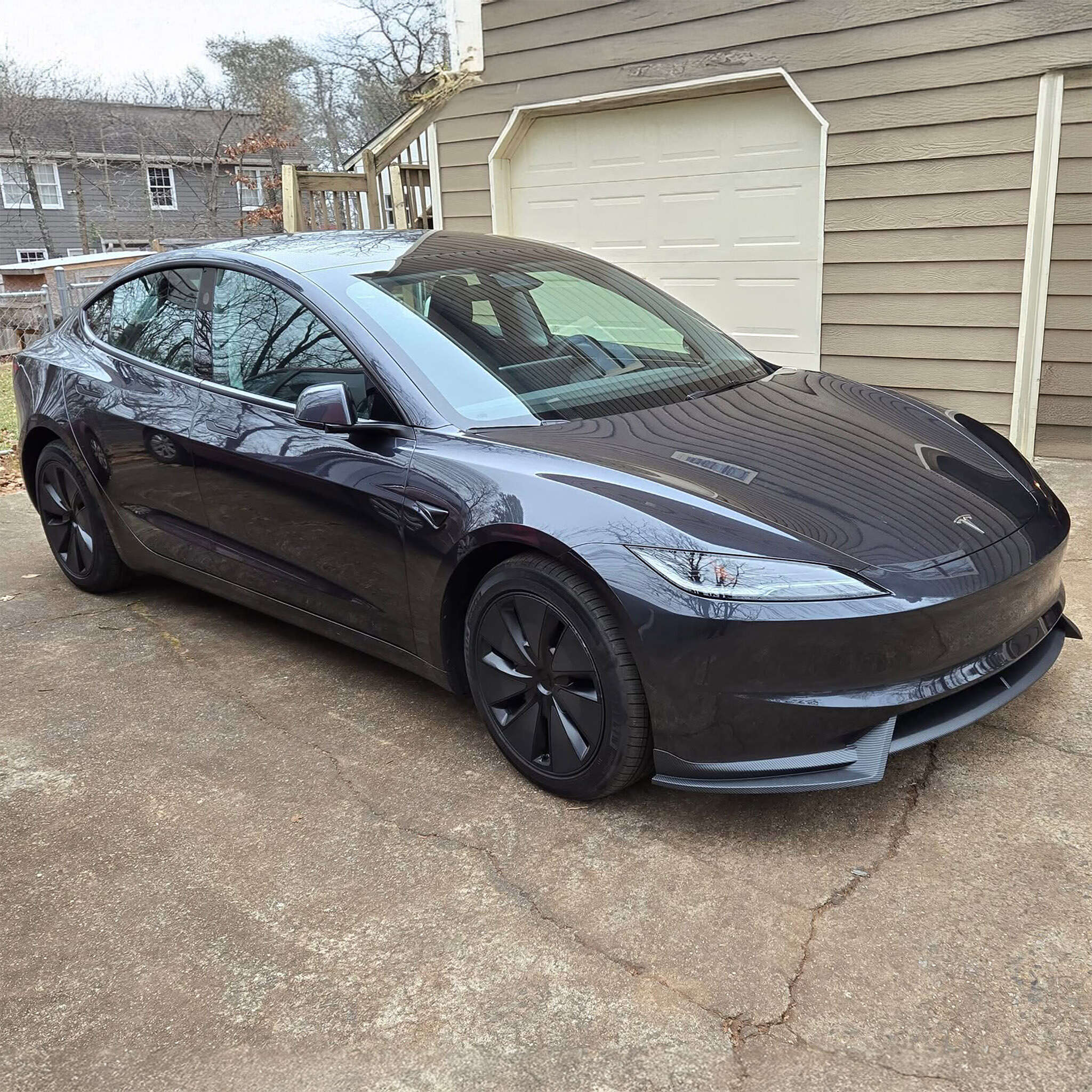 High-Performance Front Lip Spoiler for Tesla Model 3 Highland 2024 - Carbon Fiber Car Body Kit - Enhance Aerodynamics & Sporty Look - Perfect for Street Racing & Car Shows