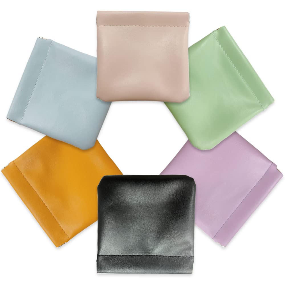 Premium Lambskin Texture Mini Makeup Bag - Squeeze Top Cosmetic Pouch for Women, Travel Organizer for Jewelry & Headphones (Light Purple, 2 Pack) - Perfect for Daily Purse Essentials & On-the-Go Touch Ups