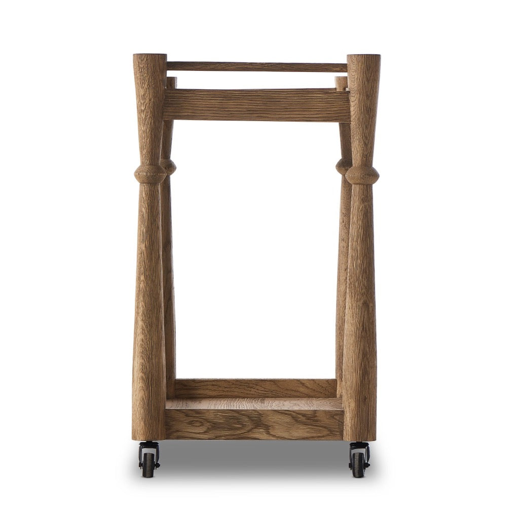 Alamosa Bar Cart - Light Wash Oak Wooden Rolling Cart for Home Bar, Kitchen, or Living Room | Perfect for Entertaining & Storage