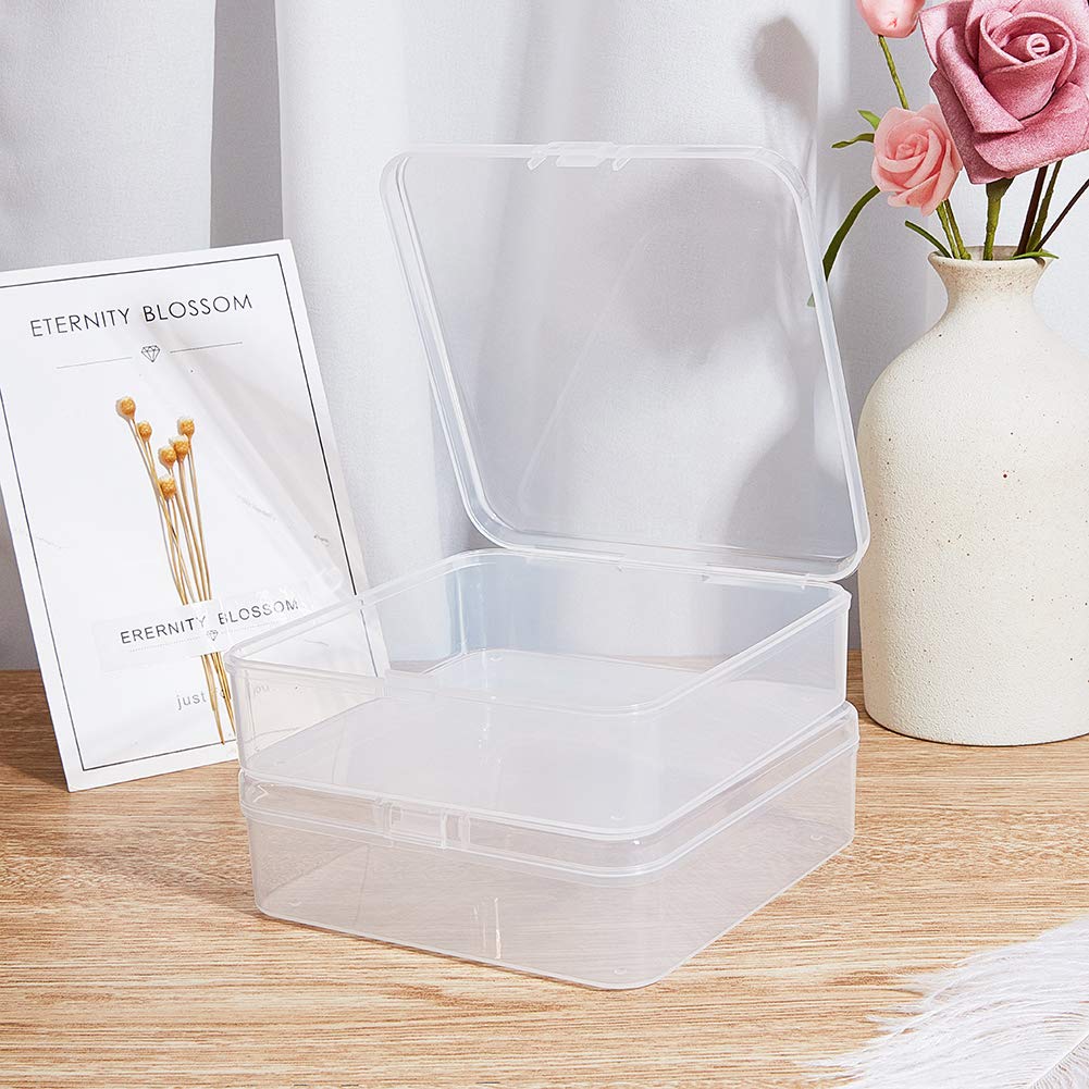 BENECREAT 8 Pack Clear Plastic Storage Boxes with Lids - 4.5x4.5x1.4 Inch Square Organizer Containers for Beads, Coins, Jewelry Findings, Watch Parts & Craft Supplies - Perfect for DIY Projects, Home Organization & Small Item Storage