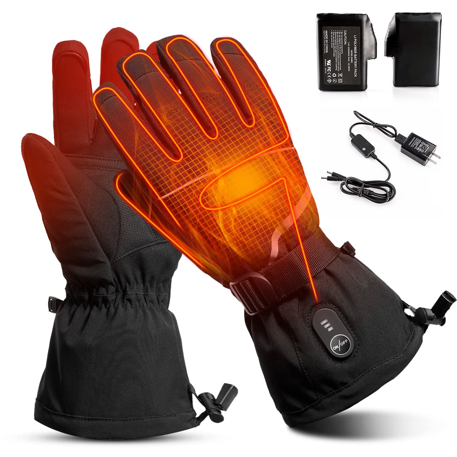 Electric Heated Gloves for Men & Women - Rechargeable 7.4V Battery-Powered Winter Gloves for Motorcycle, Cycling, Hunting, Fishing, Camping, Hiking & Skiing - Warm Thermal Mittens for Cold Weather Outdoor Activities