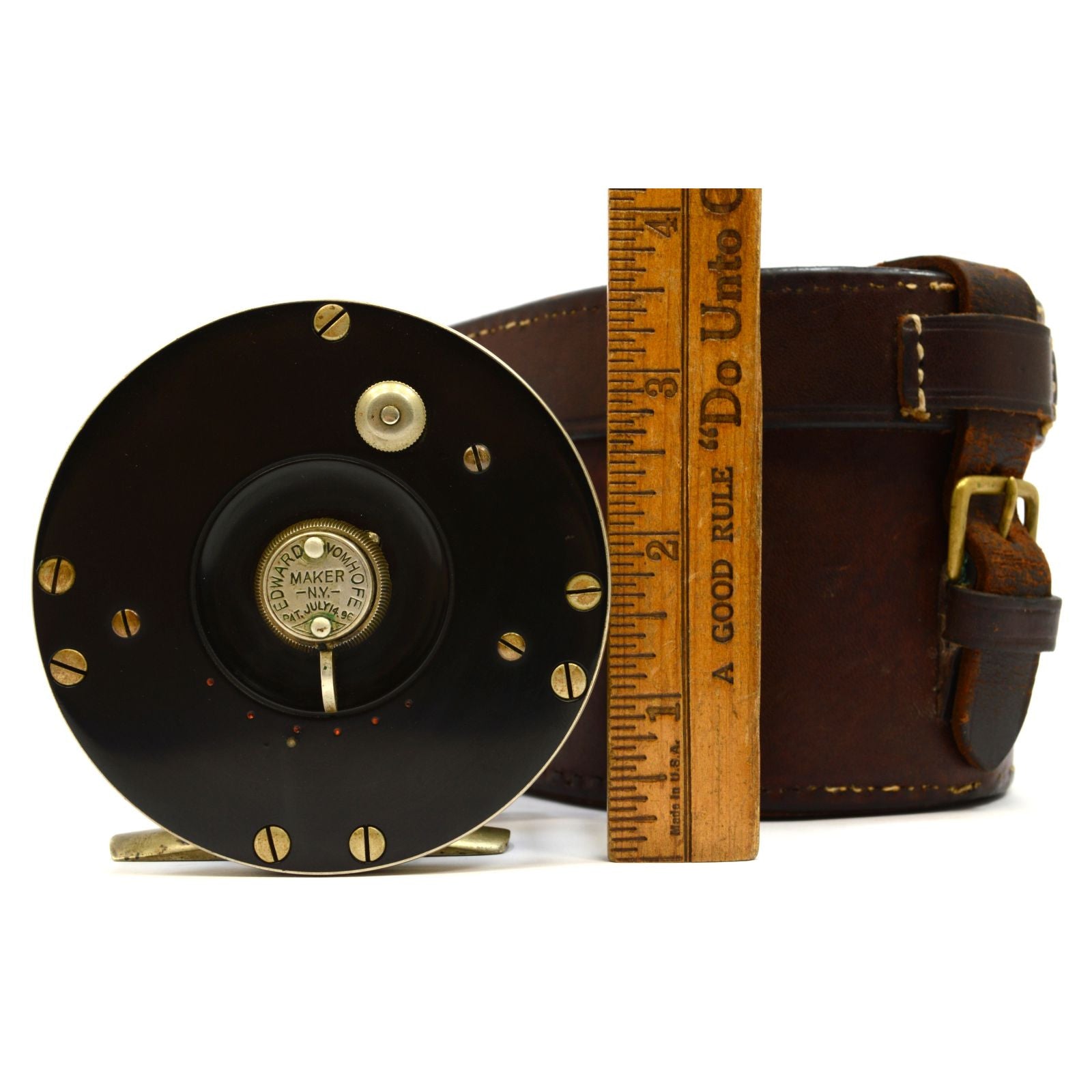 Vintage Antique EDWARD VOM HOFE No. 504 TOBIQUE 2/0 Salmon Fly Fishing Reel with Genuine Leather Case - Rare Collectible for Fly Fishing Enthusiasts & Outdoor Adventures