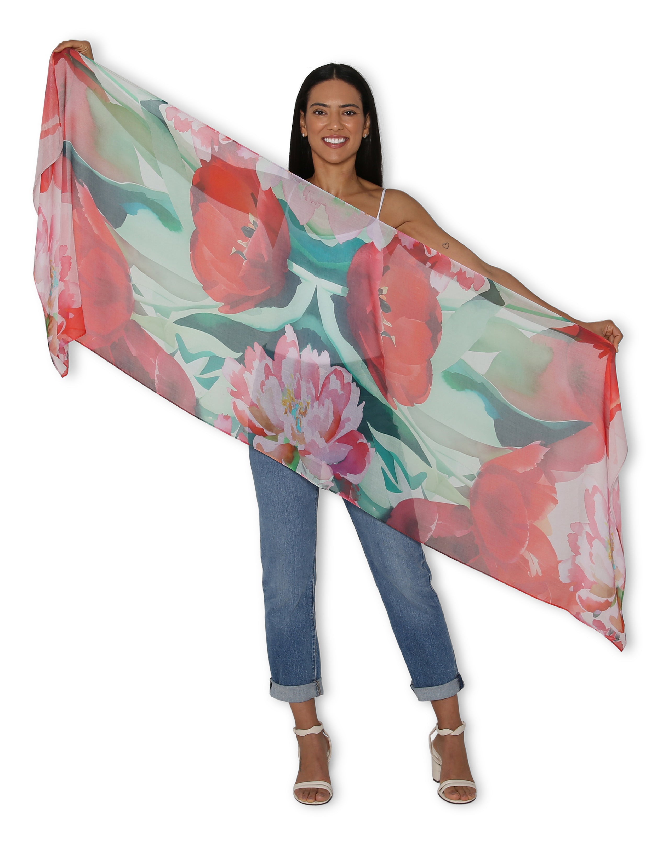 The Artists Label Red Tulips Scarf - Soft Floral Print Fashion Scarf for Women, Lightweight Wrap Shawl - Perfect for Spring Outfits, Office Wear & Special Occasions