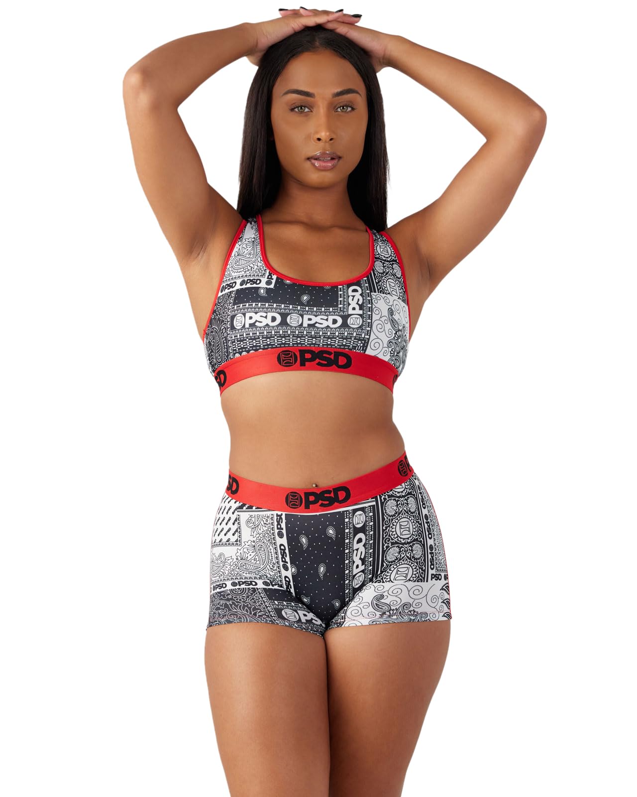PSD Women's Bandana Print Sports Bra - Breathable Racerback Workout Top with Moisture-Wicking Microfiber Fabric for Yoga, Running & Gym
