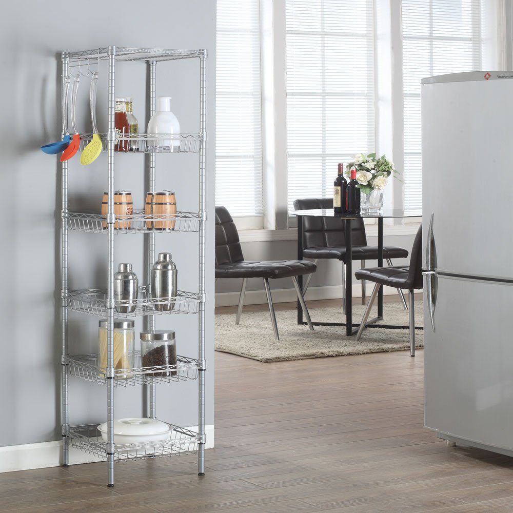 6-Tier Heavy Duty Adjustable Metal Wire Shelving Unit - Sturdy Storage Rack for Home, Office, Garage, Kitchen & Bathroom Organization - Perfect for Pantry Storage, Closet Organization & Garage Shelving Solutions