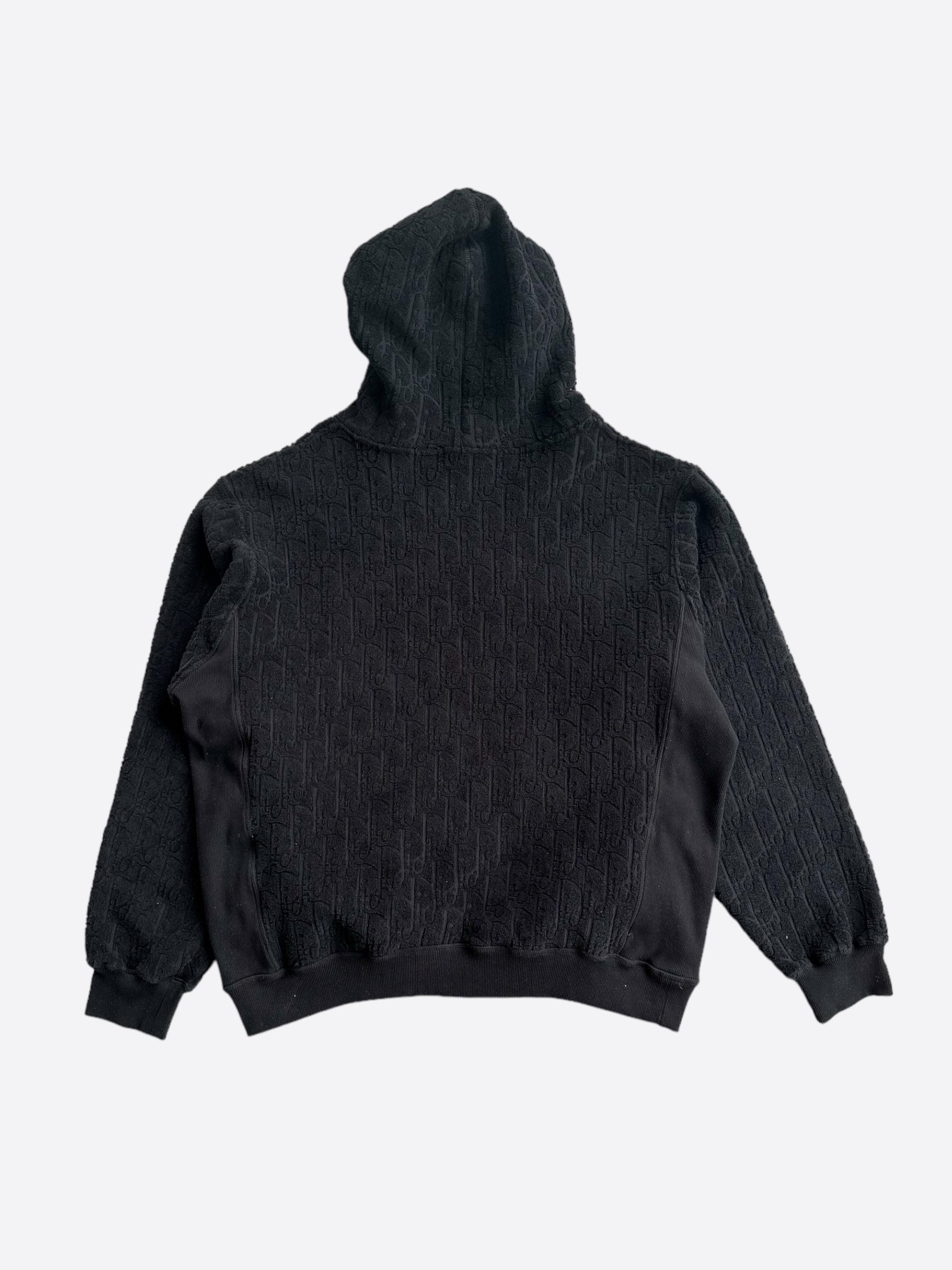 Dior Black Oblique Logo Hooded Towel Sweatshirt - Soft & Stylish Unisex Pullover for Spa, Beach & Lounge Wear