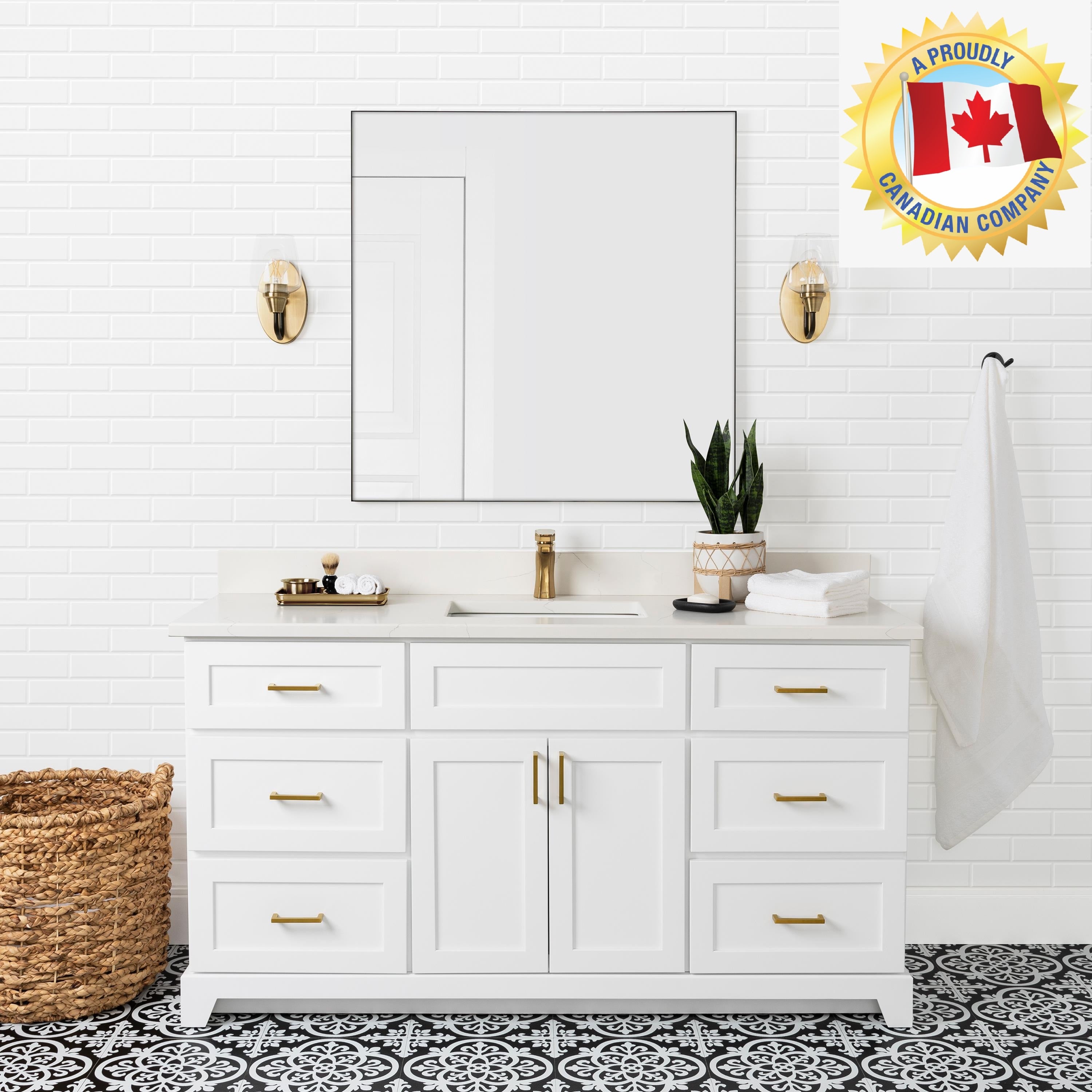 StoneWood 60 Inch Single Sink Bathroom Vanity with Quartz Countertop - 10 Color Options | Modern Bathroom Storage for Small Spaces & Powder Rooms