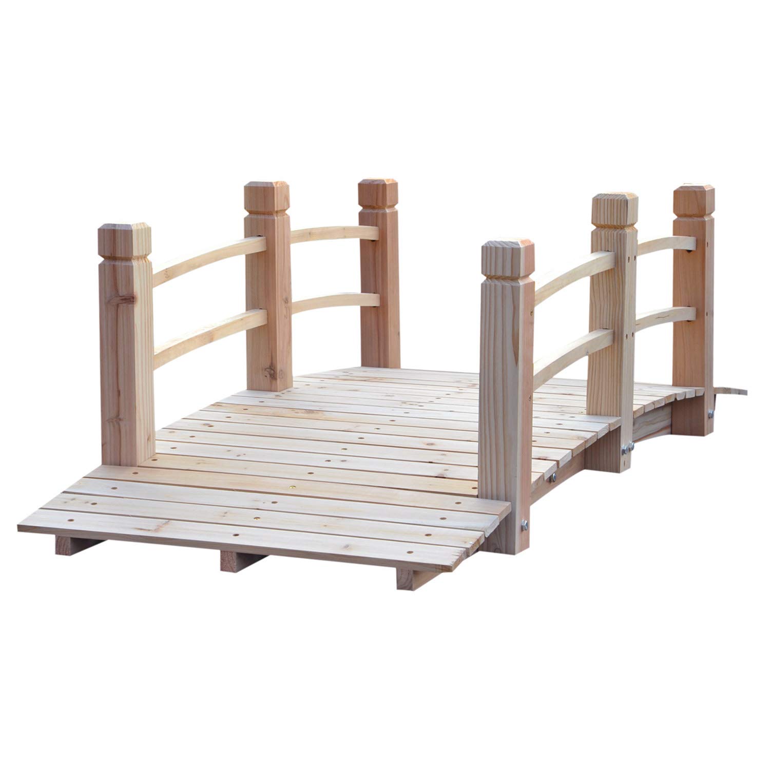 Outsunny 5 ft Wooden Garden Bridge with Railings - Natural Wood Footbridge for Backyard, Pond, or Landscape Decoration | Perfect for Outdoor Gardens, Patios, and Water Features