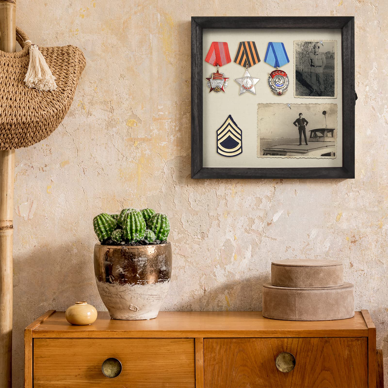 TJ.MOREE Large Rustic Black Shadow Box Display Case - 11 x 11 Inch Glass Window Frame for Wedding Bouquets, Medals, Photos & Keepsakes | Perfect for Wedding Memorabilia, Home Decor & Gift Display
