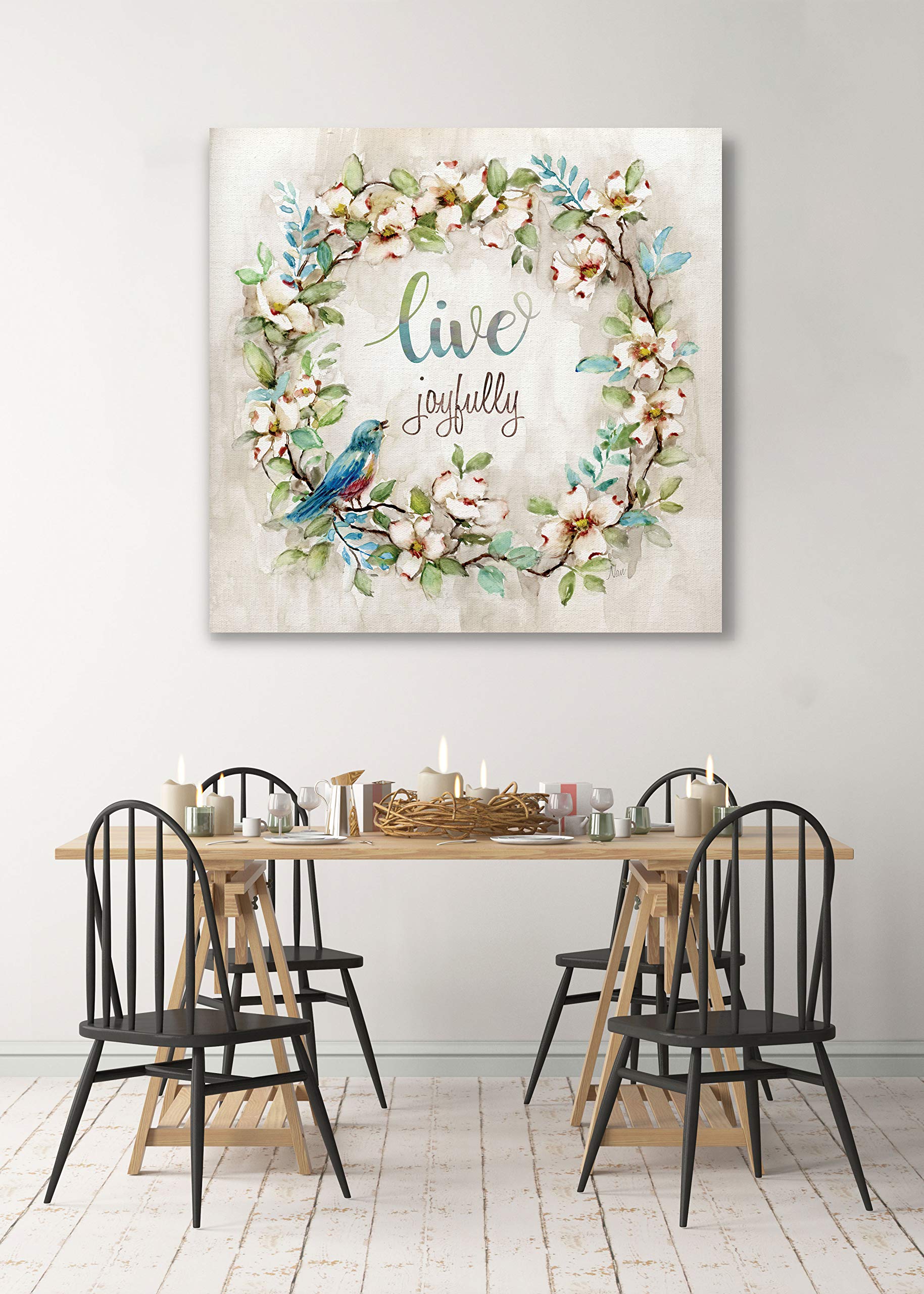 Wexford Home Live Joyfully Gallery Wrapped Canvas Wall Art - Modern Home Decor for Living Room, Bedroom & Office - Ready to Hang Framed Painting