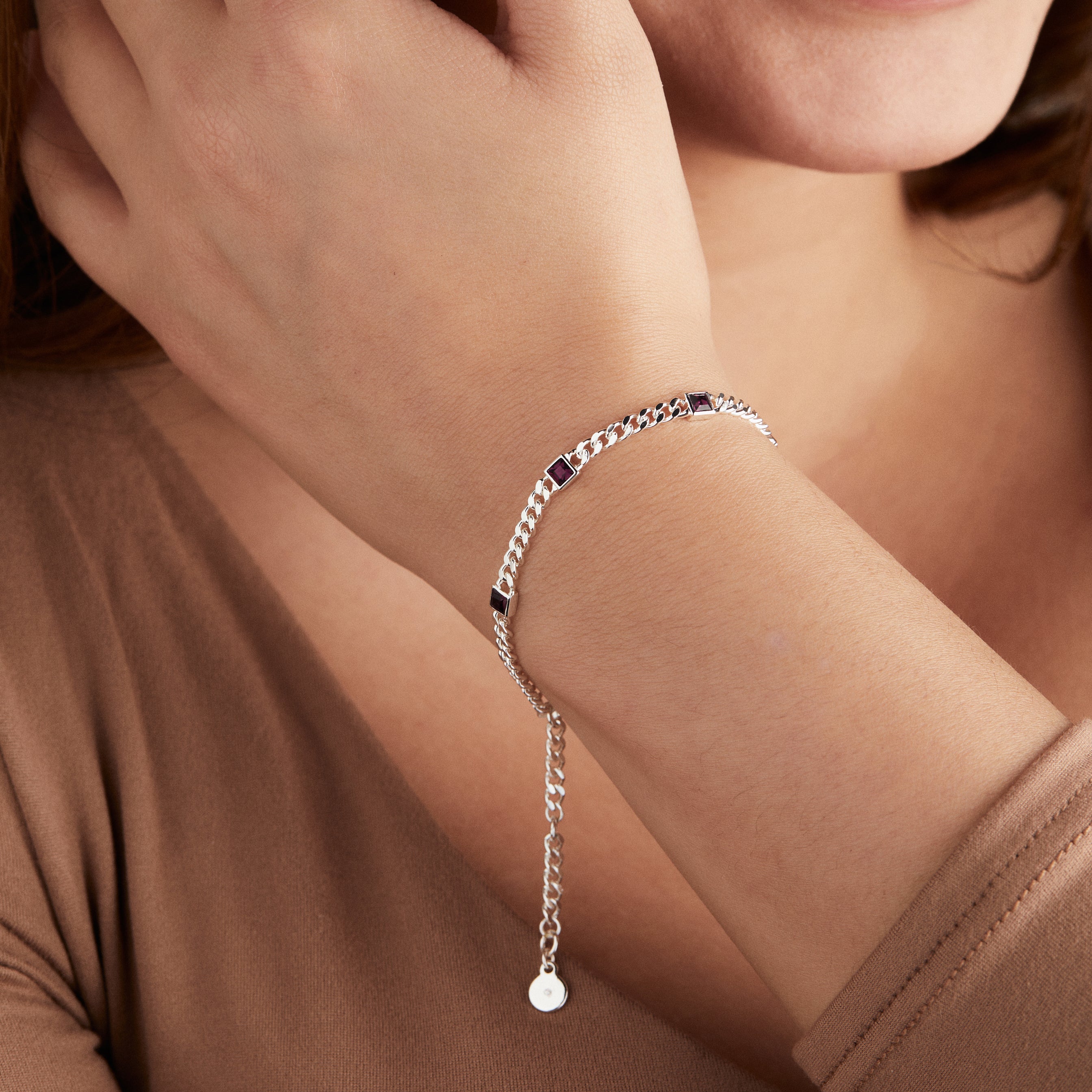 February Birthstone Amethyst Curb Chain Bracelet for Women | Sterling Silver Adjustable Jewelry Gift for Valentine's Day, Anniversary & Special Occasions