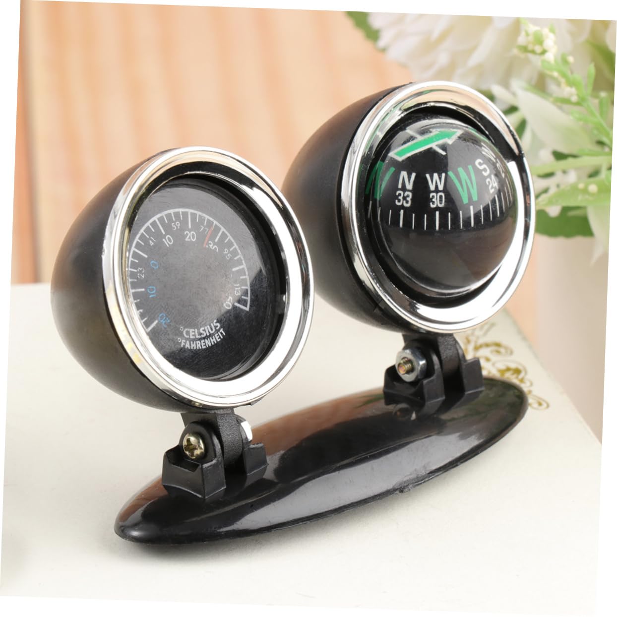Car Compass & Thermometer - 360° Rotating Dashboard Guide Ball with Direction Indicator, Auto Accessories for Navigation & Temperature Monitoring - Perfect for Road Trips, Camping & Off-Road Adventures