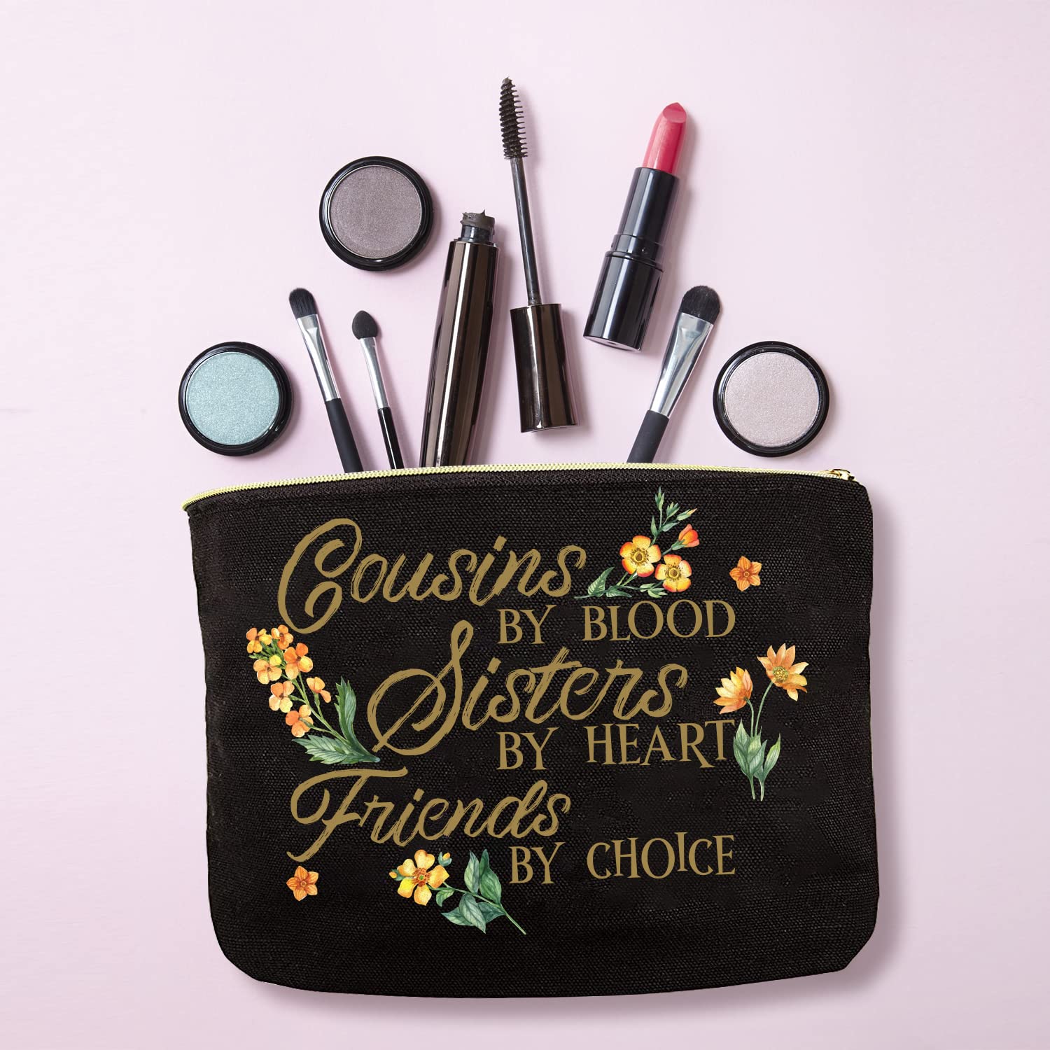 HnoonZ Cousin Gifts for Women - Christmas Makeup Bag & Travel Toiletry Organizer with Zipper & Compact Mirror | Perfect for Cosmetics Storage, Travel Essentials & Holiday Presents