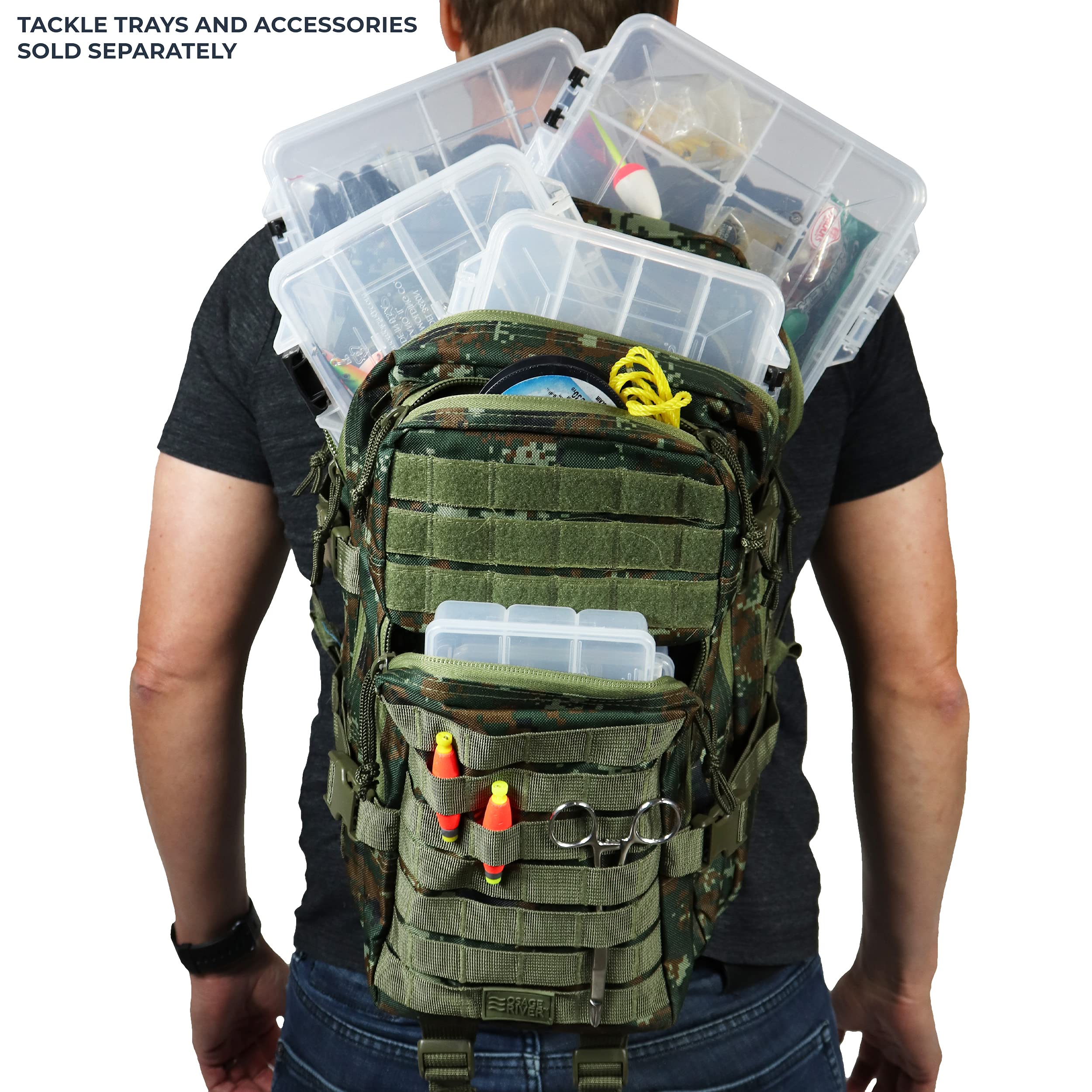 OSAGE RIVER Large Fishing Tackle Backpack with Rod Holder - Waterproof Tackle Storage Bag for Bass Fishing, Camping & Hunting Gear - Camo Design for Outdoor Adventures