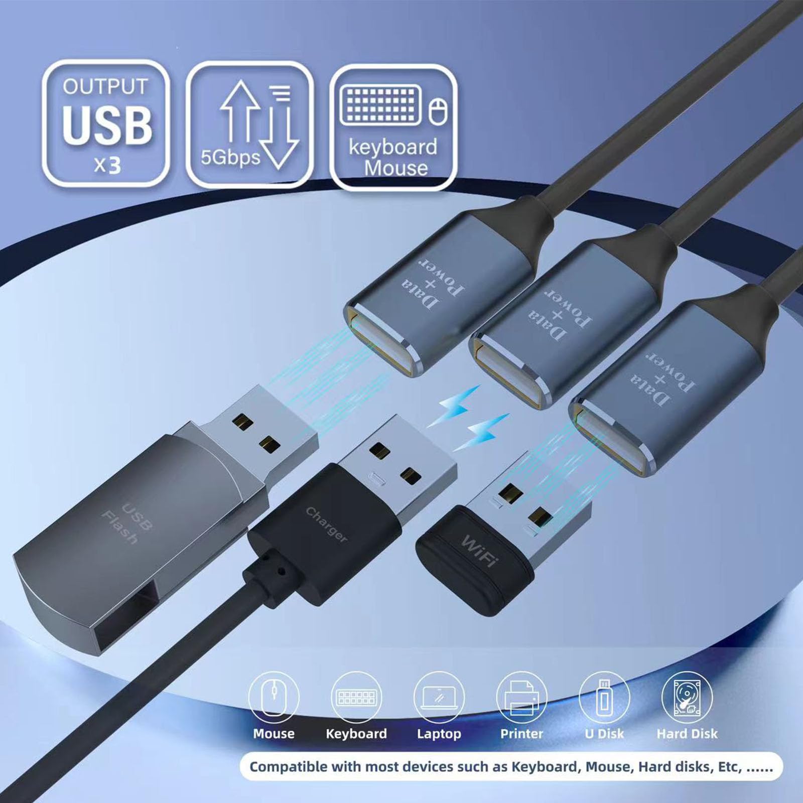 USB C to USB 2.0 Female Adapter Converter - 3-Port USB Splitter Hub with Male to Female Connector for Fast Data Transfer & Charging - Compatible with Laptops, Phones, Tablets & More (Perfect for Home, Office & Travel Use)