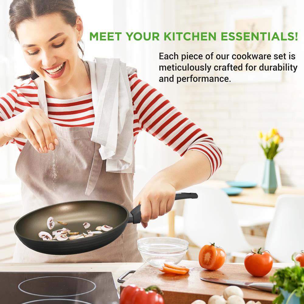 Premium 10-Piece Nonstick Cookware Set for Home Kitchen - Pots & Pans with Glass Lids - Induction Compatible - Perfect for Frying, Boiling, Sauteing & Everyday Cooking