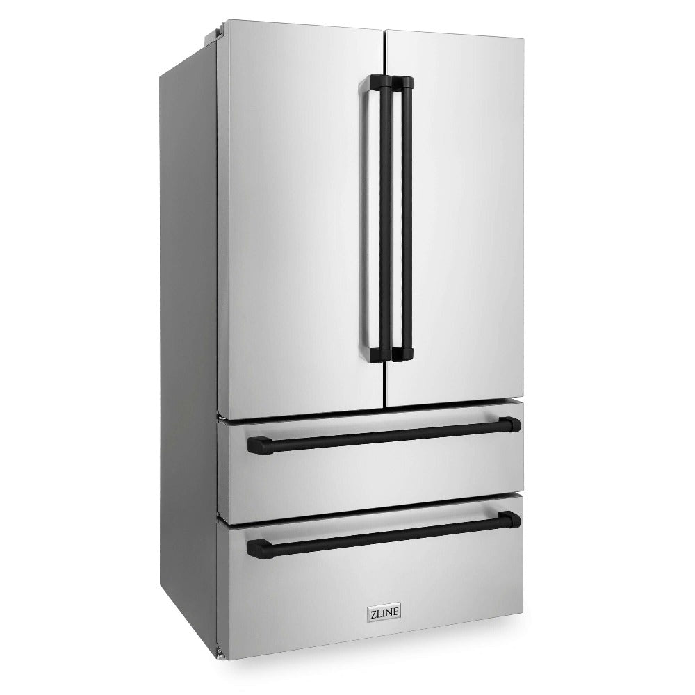 ZLINE Autograph Edition 36 Inch Counter Depth French Door Refrigerator - 22.5 cu.ft Capacity with Ice Maker, Fingerprint Resistant Stainless Steel & Matte Black Handles (RFMZ 36 MB) - Perfect for Modern Kitchens, Open Concept Homes and Gourmet Cooking Spaces