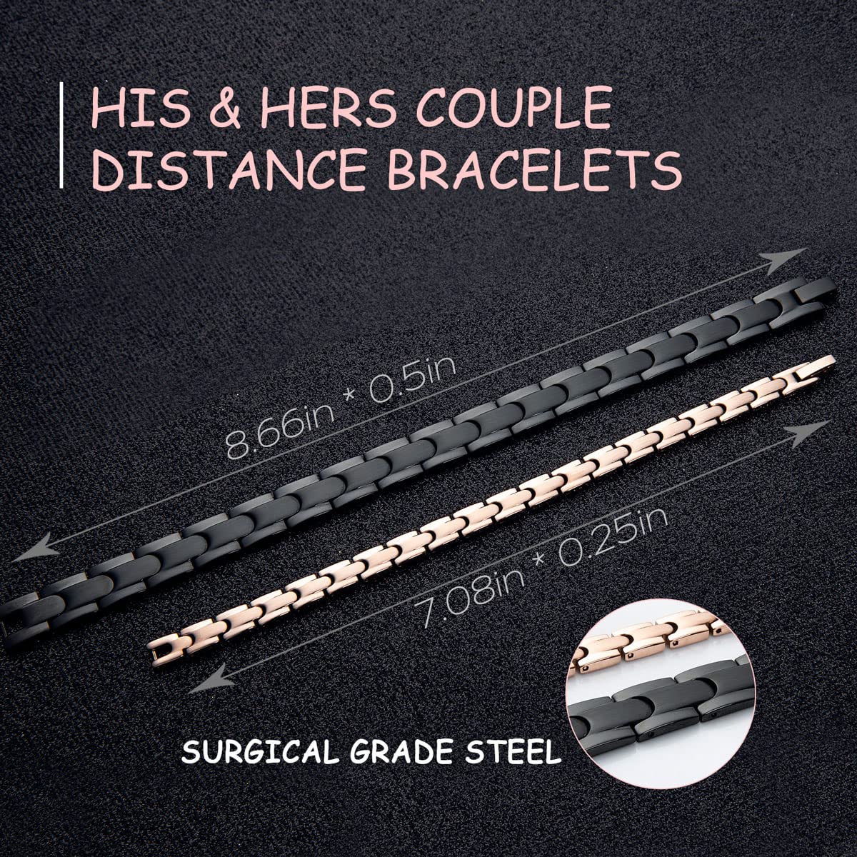 His and Hers Couples Bracelets - Stainless Steel Matching Love Bracelets for Long Distance Relationships | Romantic Valentine's Day Gift for Couples | Anniversary, Wedding, or Everyday Wear