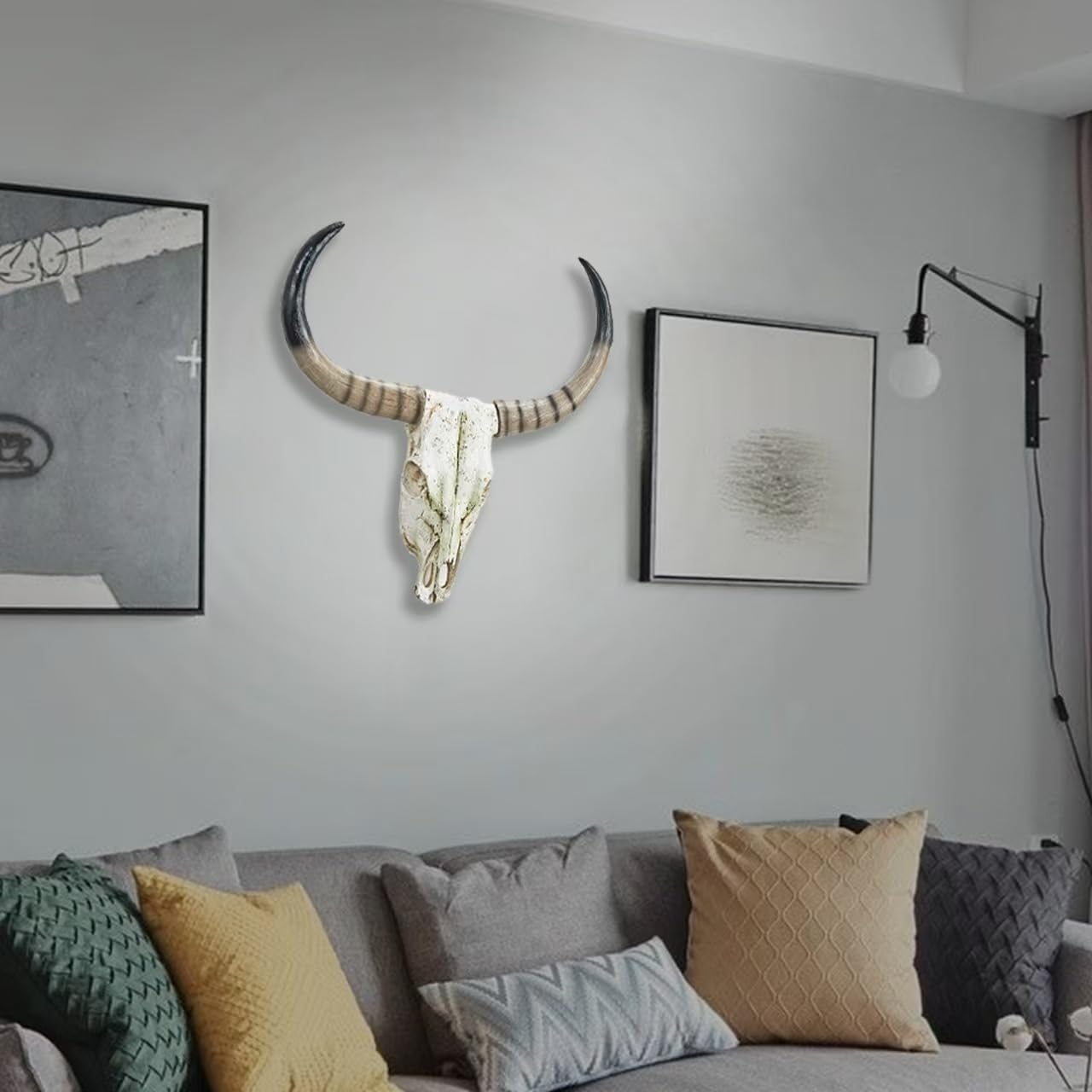 20-Inch Longhorn Skull Wall Sculpture - Handmade Faux Taxidermy Cow Skull Decor - Western & Farmhouse Wall Art for Southwestern Home Decor (Black) | Perfect for Ranch, Cabin, or Southwestern Style Living Rooms