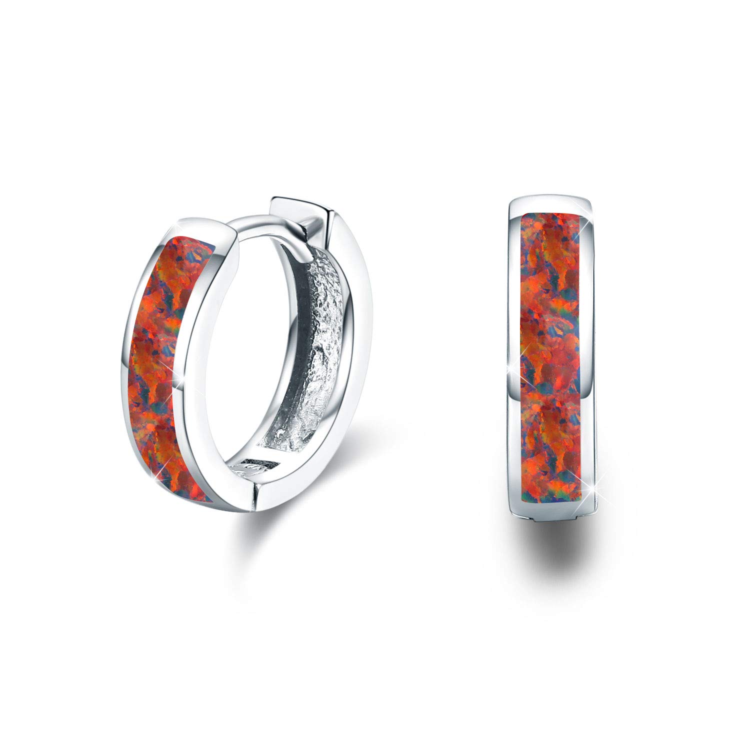 CUOKA MIRACLE Small Hoop Earrings for Women - 925 Sterling Silver Hinged Huggie Earrings with Simulated Opal | Hypoallergenic Jewelry for Sensitive Ears | Perfect for Everyday Wear, Office & Date Night