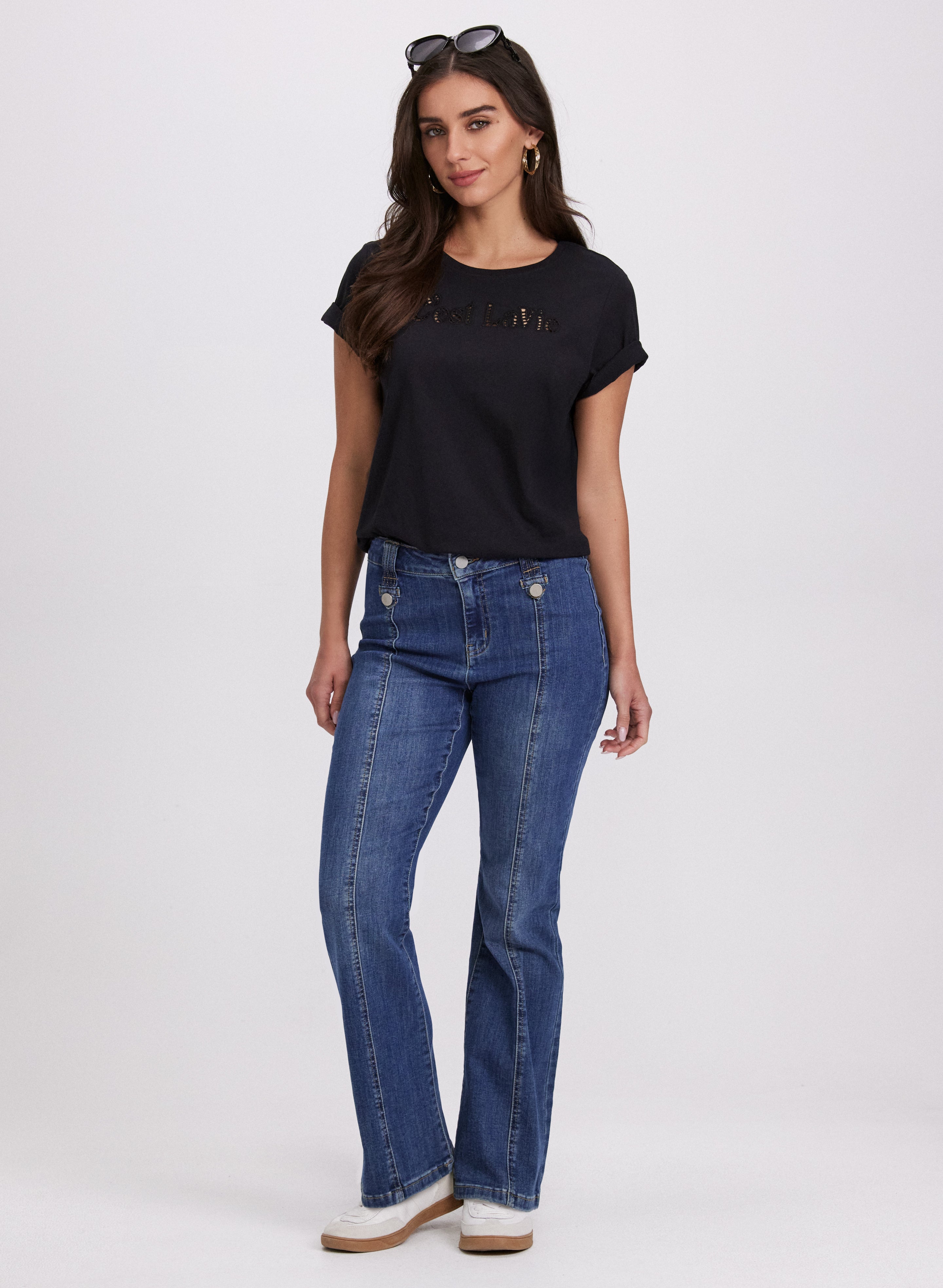 Cut Out Script T-Shirt for Women - Trendy Graphic Tee with Stylish Lettering - Perfect for Casual Wear, Outings & Everyday Fashion