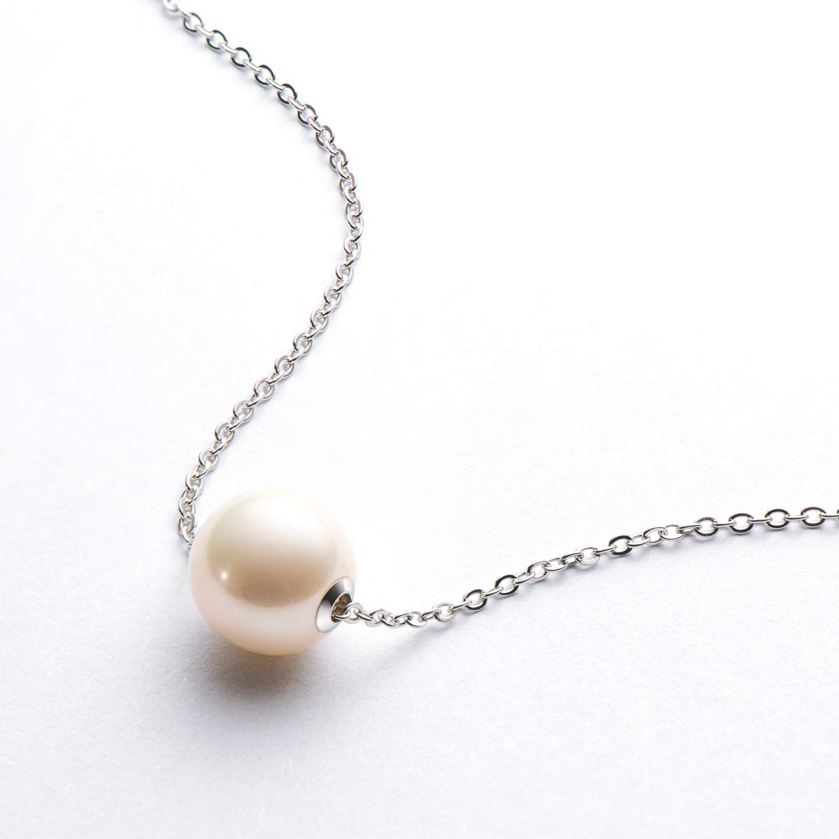 18K Gold White Pearl Pendant Necklace - 9.5-10mm Freshwater Cultured Single Pearl Jewelry for Women, Wife, Mom | Valentine's Day, Anniversary, Birthday Gift | Elegant Necklace for Wedding, Party & Special Occasions (White Gold/Yellow Gold)