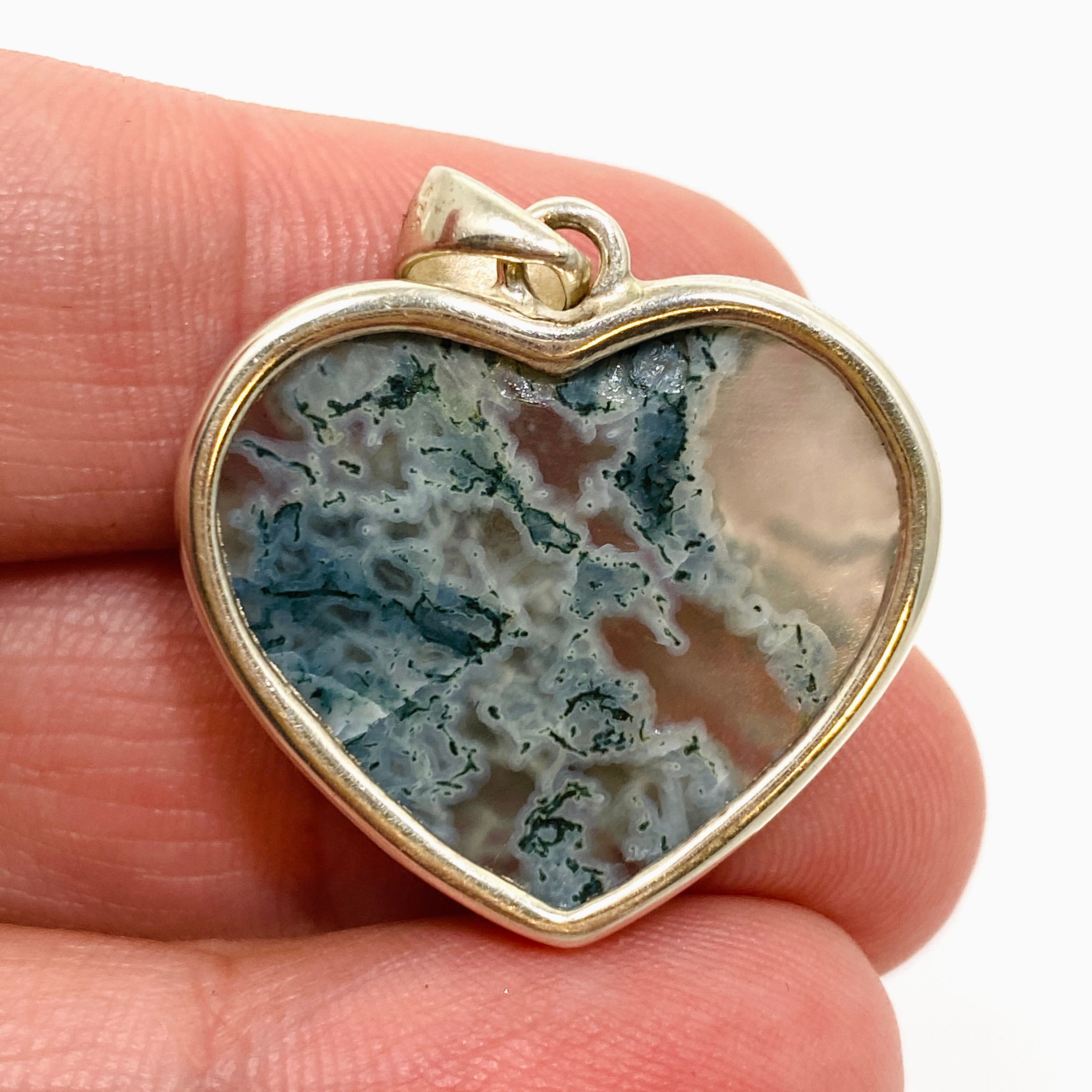 Natural Moss Agate Heart Cabochon Pendant - 925 Sterling Silver Jewelry for Women - Perfect for Valentine's Day Gifts, Spiritual Healing & Boho Fashion Accessories