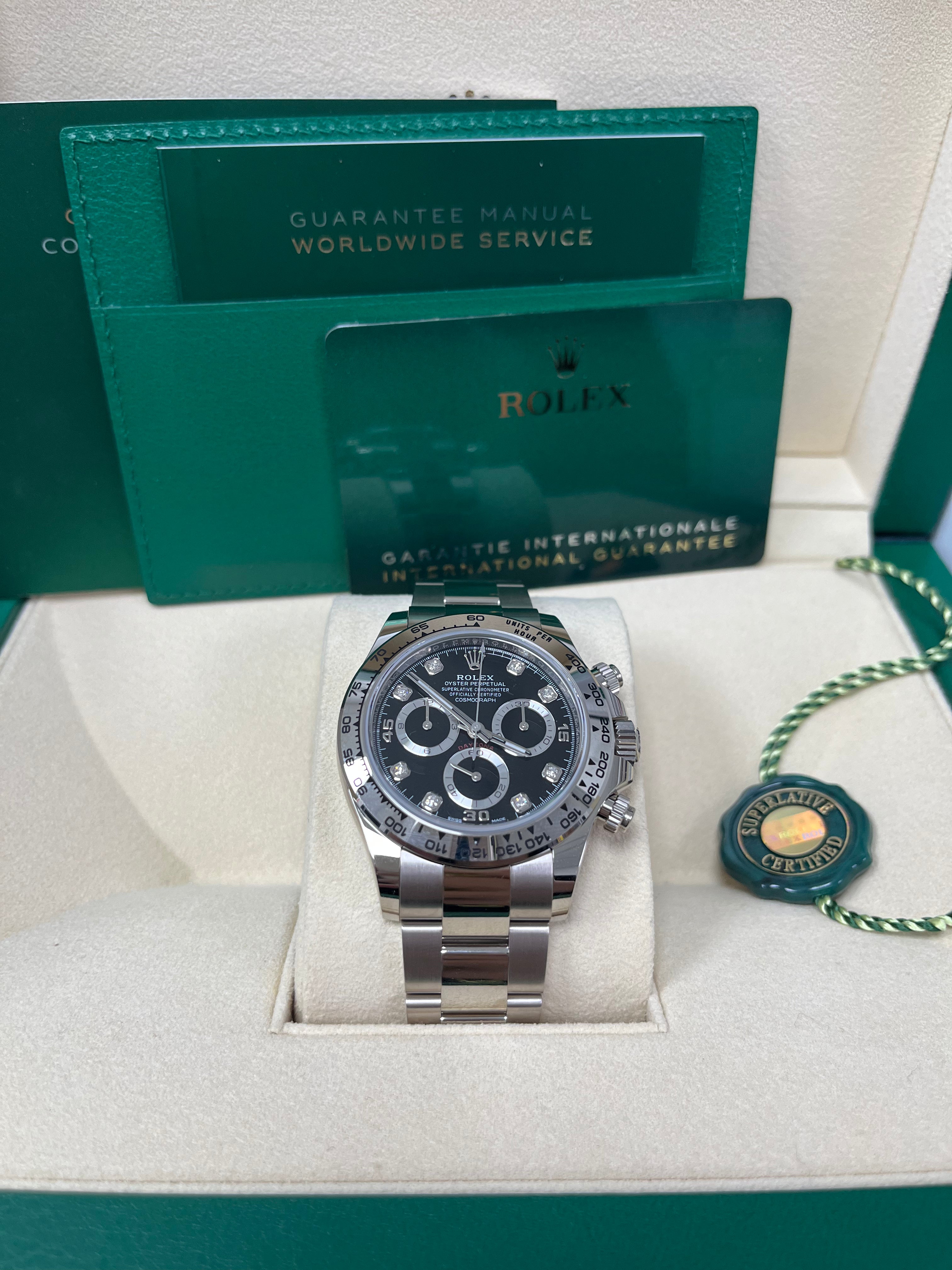 Rolex Daytona 116509 40mm White Gold Watch - Black Diamond Dial & Oyster Bracelet | Luxury Chronograph for Men, Perfect for Business Events & Special Occasions