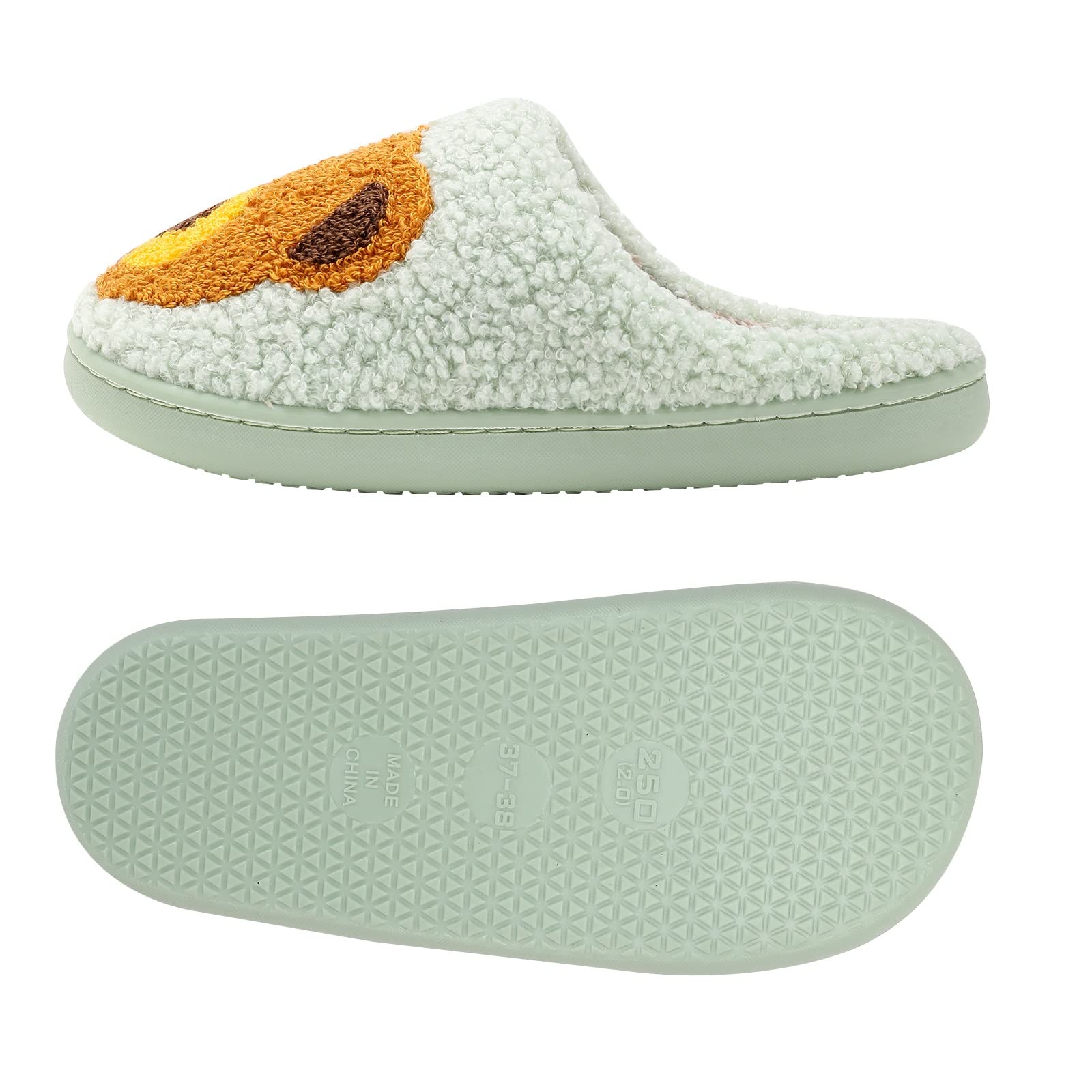 TYFLOVE Smiley Face Plush Slippers for Women, Men & Kids - Cozy Fuzzy House Shoes with Warm Fleece Lining - Soft Slip-On Indoor/Outdoor Slippers for Winter, Home, Office & Gifts
