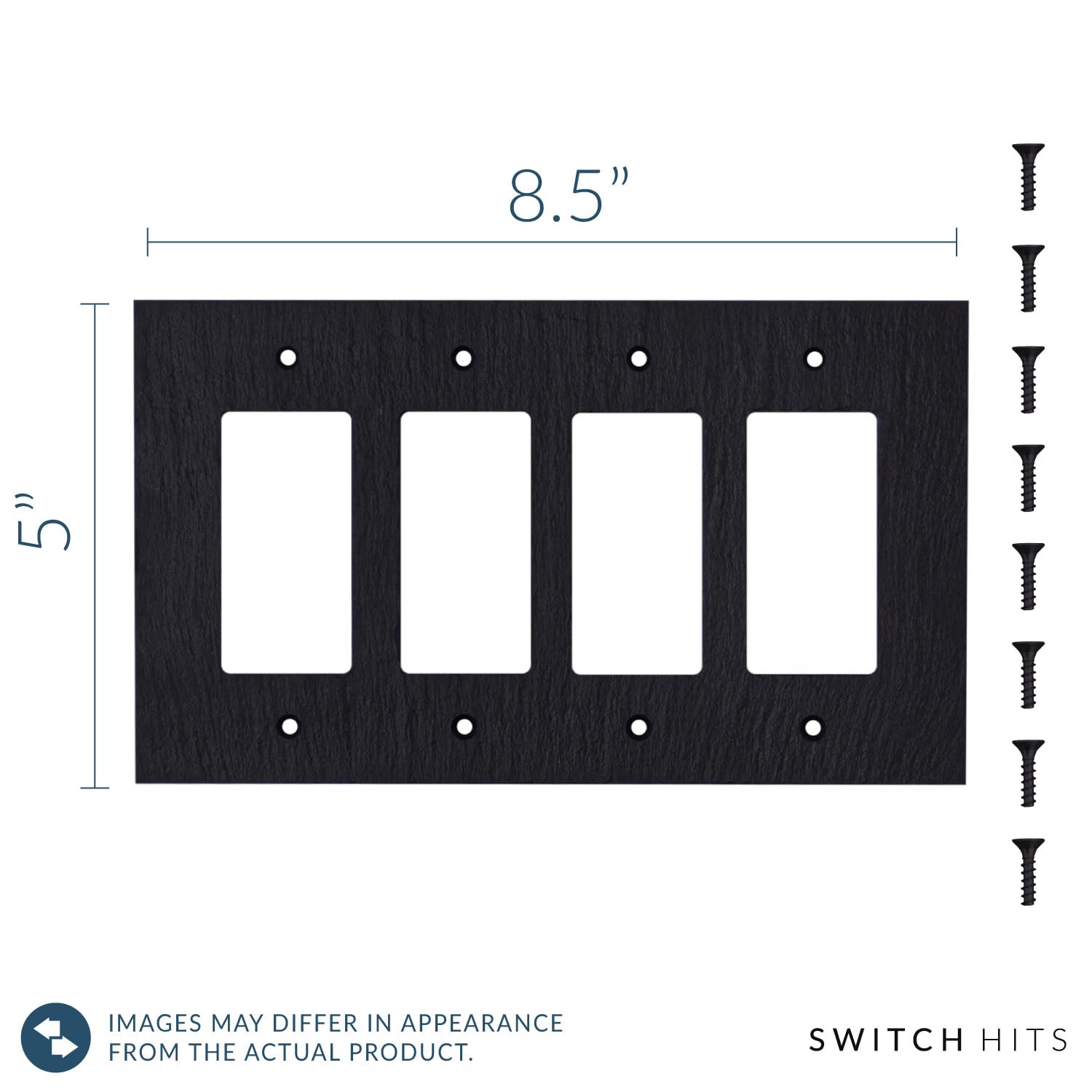 4 Gang GFCI Rocker Switch Plate Outlet Wall Cover - Decora Quad Decorator Light Switch Faceplate in Vermont Slate Charcoal (8.5” W x 5” H) - Perfect for Home Renovation, Office Upgrade & Commercial Spaces