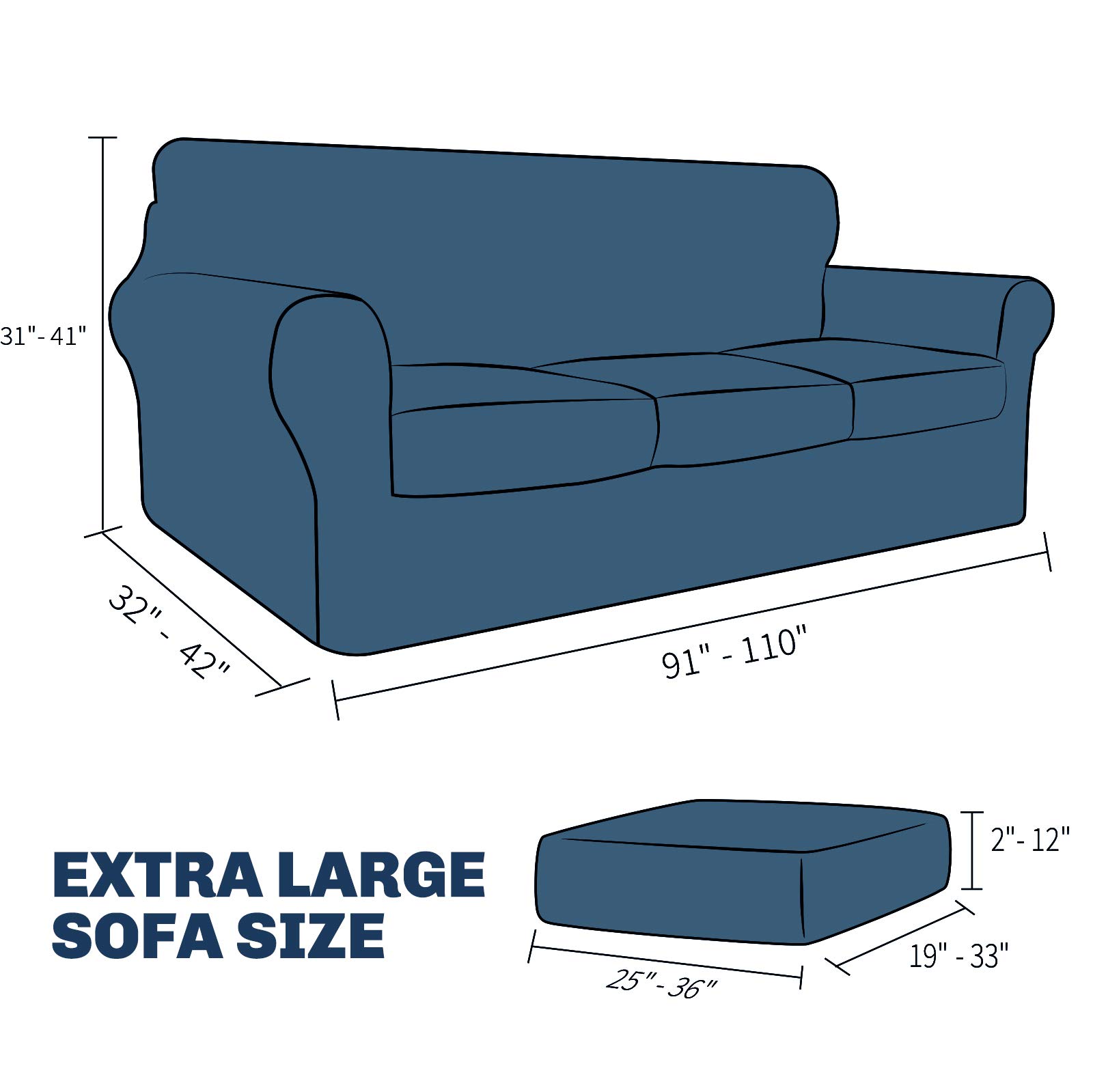 JIVINER 4-Piece Oversized Stretch Sofa Slipcover Set with 3 Extra Large Seat Cushion Covers - Thick Fitted Couch Cover for 3-Cushion Sofa - Dark Gray - Perfect for Living Room, Family Room & Home Decor