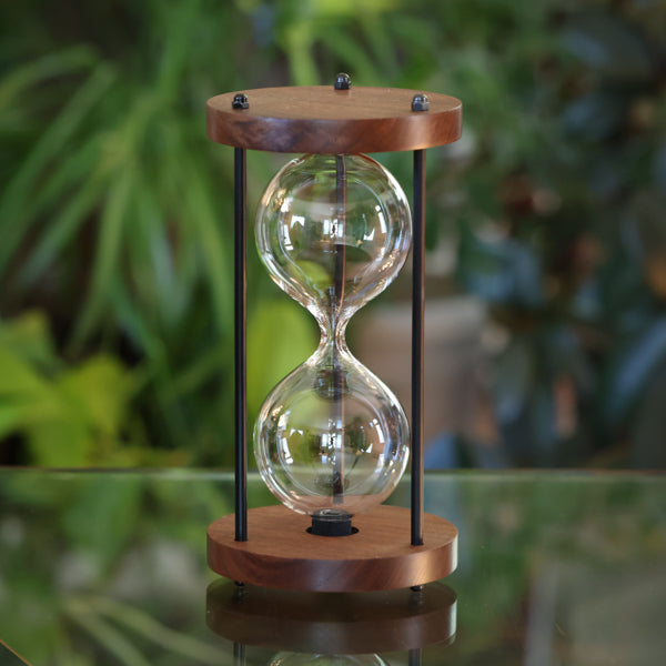 Premium Solid Walnut Hourglass with Black Metal Stand - 30 Minute Sand Timer for Home Office Decor, Meditation & Kitchen Use