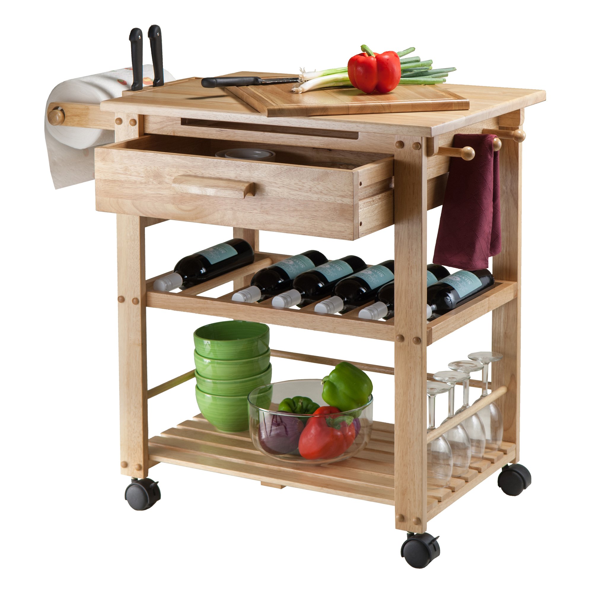 Winsome Finland Natural Wood Kitchen Island Cart with Storage - Perfect for Small Kitchens, Dining Rooms & Home Organization
