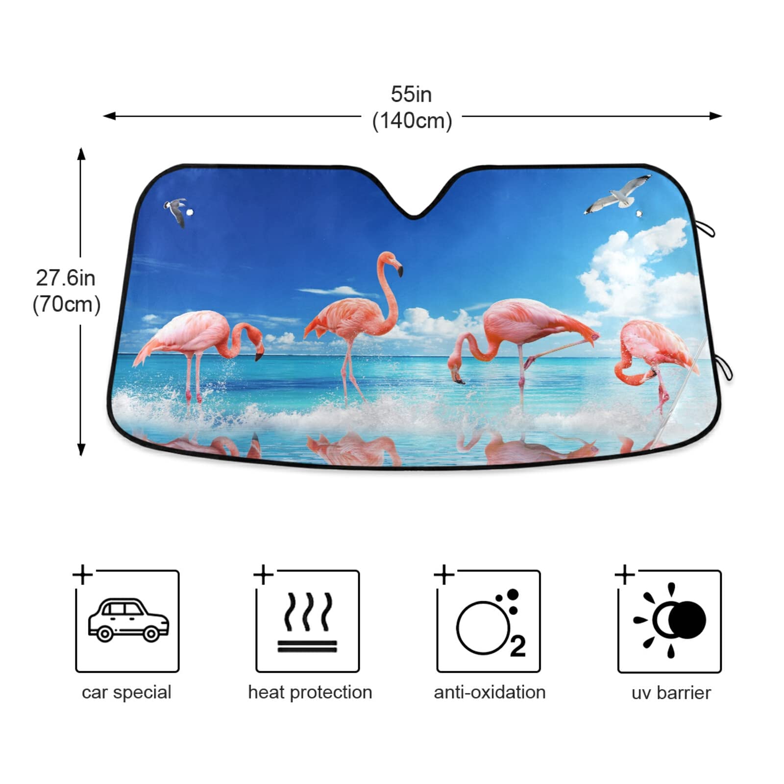 Boccsty Tropical Flamingo Car Windshield Sun Shade - Foldable UV Protection Sun Visor for Summer & Beach - Universal Fit for Men, Women & Baby Car Accessories - Perfect for Road Trips, Parking & Outdoor Adventures