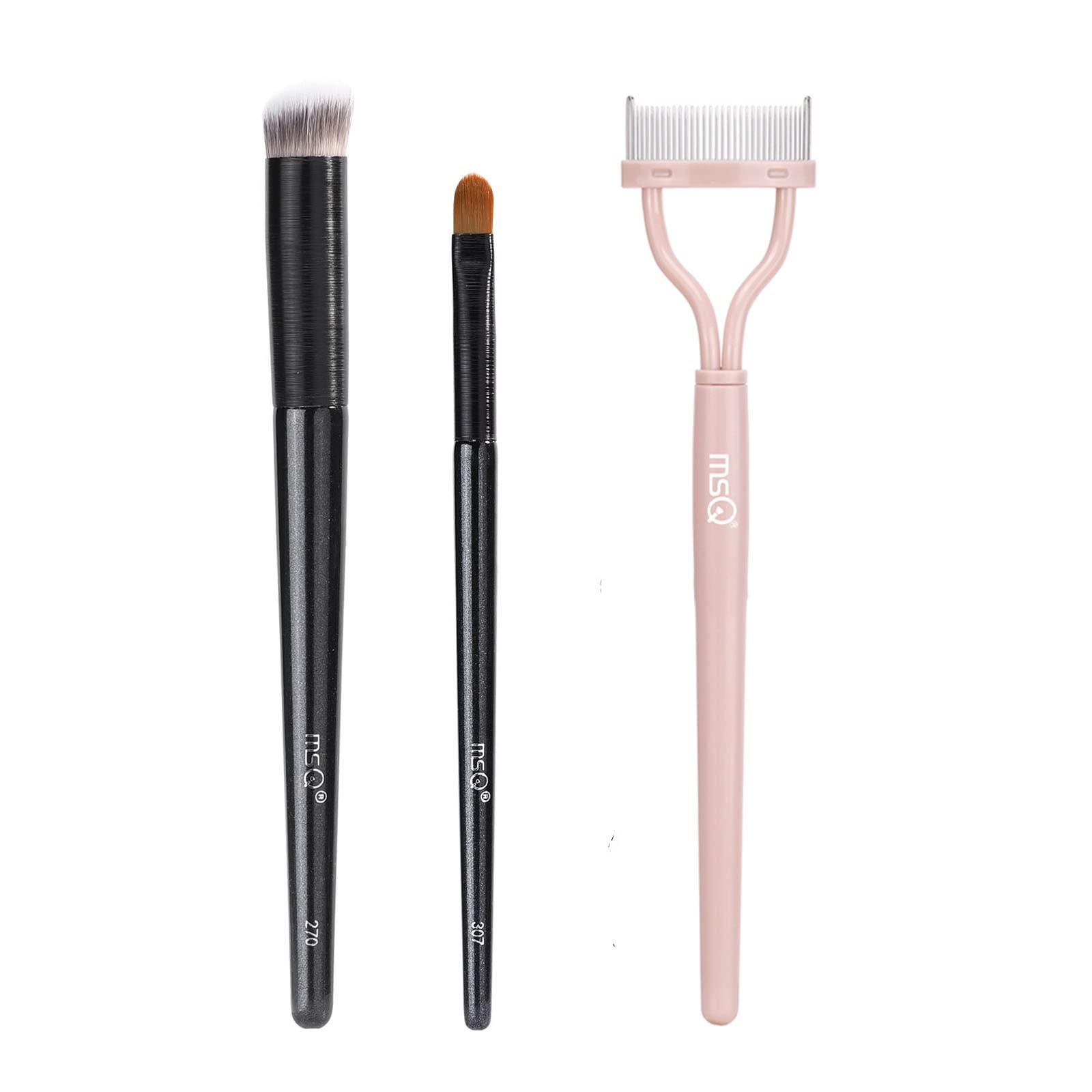 MSQ 2-Piece Angled Concealer Brush Set & Eyelash Comb - Professional Makeup Brushes for Flawless Coverage & Lash Separation (Perfect for Contouring, Spot Concealing & Lash Styling)