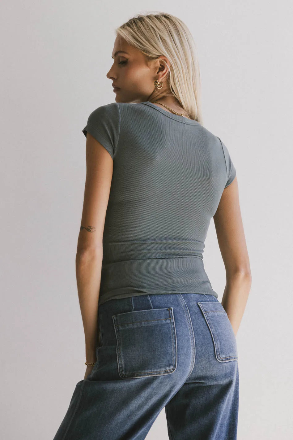 Freya Ribbed Teal Top for Women - Soft Stretch Casual Shirt, Perfect for Layering & Everyday Wear - FINAL SALE