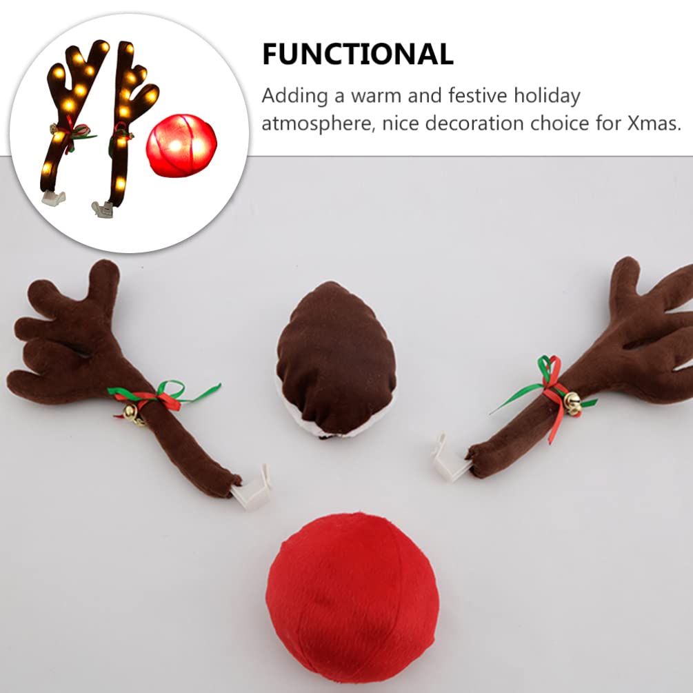VICASKY LED Luminous Reindeer Antlers Car Decor - Christmas Roof Top Ornament with Red Nose & Plush Suit Kit for Auto Window Decoration | Perfect for Holiday Car Parades, Christmas Parties & Festive Family Road Trips