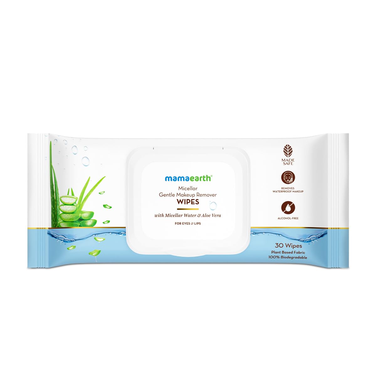 Mamaearth Micellar Gentle Makeup Remover Wipes - 30 Count | Alcohol-Free & Fragrance-Free | Dermatologist & Ophthalmologist Tested | Removes Waterproof Eye & Lip Makeup | Soothing & Gentle on Skin | Perfect for Travel, Gym & Daily Makeup Removal