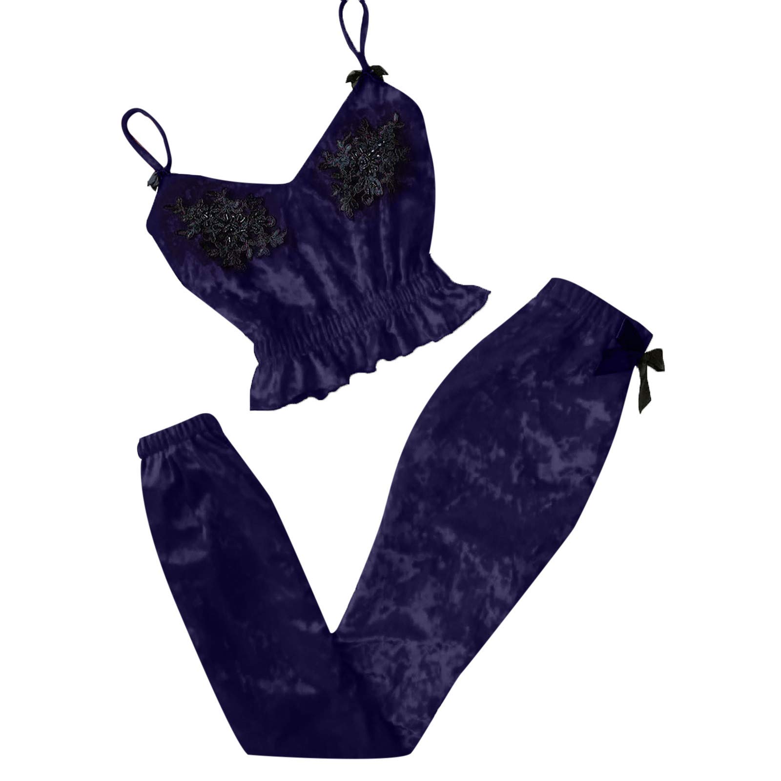 AODONG Women's Sexy Lingerie Set - 2 Piece Lace Crop Top & Long Pants Sleepwear Pajama Outfit for Valentine's Day, Honeymoon & Romantic Nights