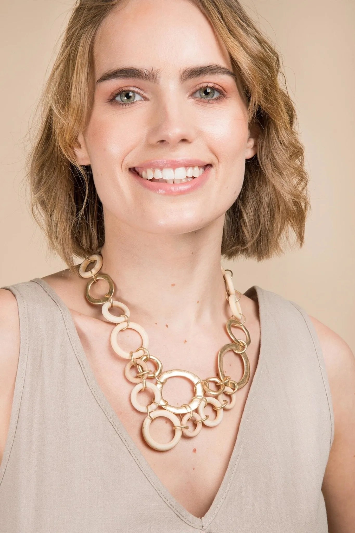 Handmade Brass and Wood Hoop Necklace for Women - Boho Chic Jewelry - Perfect for Everyday Wear, Parties & Gifts