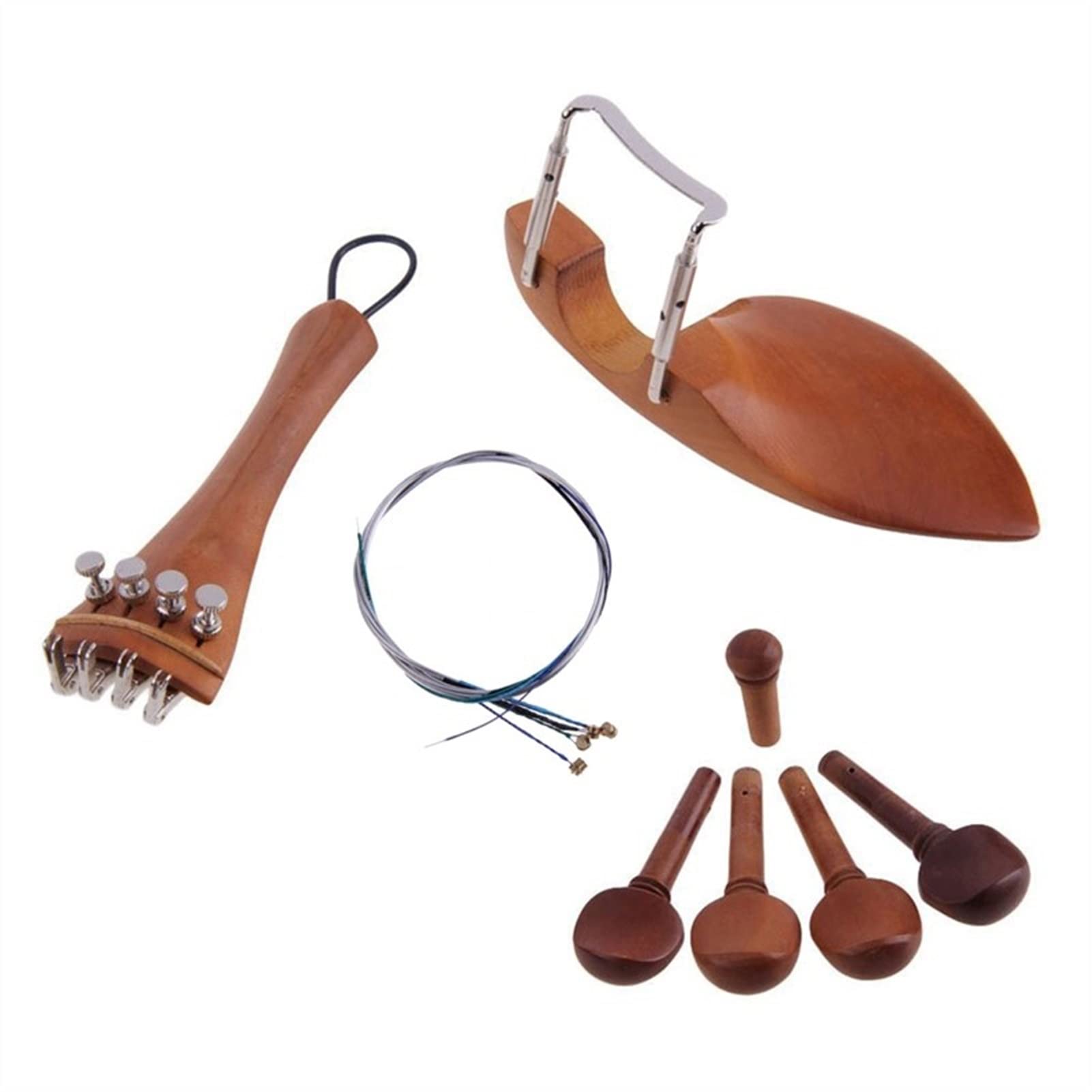 4/4 Violin Accessories Kit - Chin Rest, Tailpiece, Fine Tuner, Tuning Peg, Tailgut, Endpin & Strings | Professional Violin Parts & Maintenance Tools for Musicians & Students