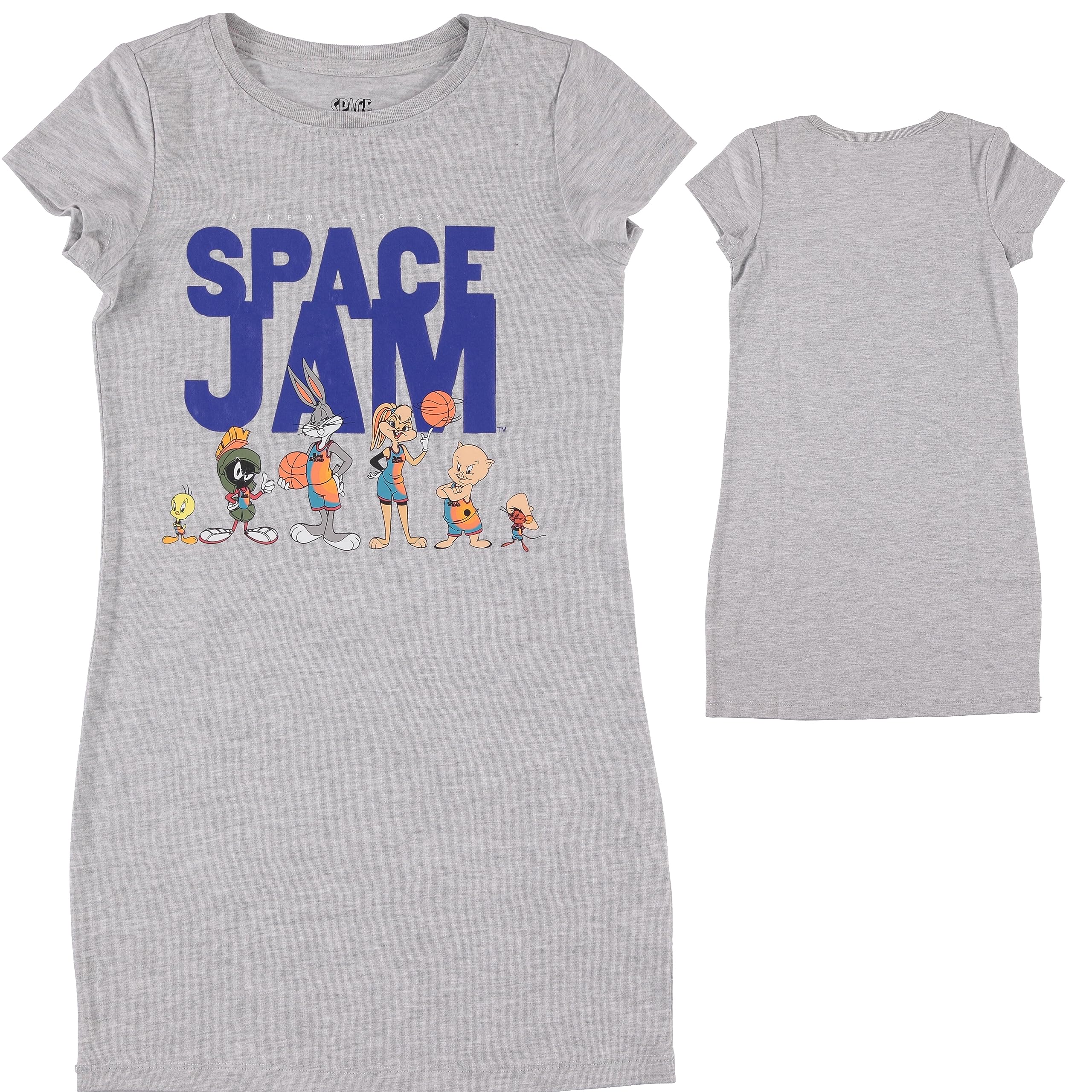 Girls' Space Jam T-Shirt Dress with Lola Bunny, Bugs Bunny & Tweety - Cartoon Character Cotton Dress for Kids - Perfect for Cosplay, Birthday Parties & Casual Wear